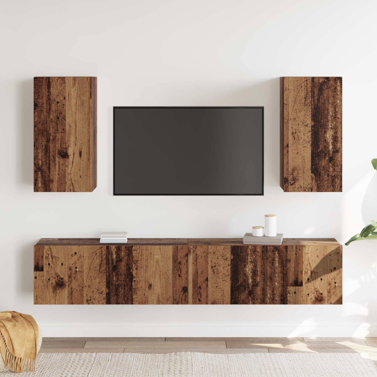 Set comodă TV 4 pcs Lemn vechi 160 x 30 x 30 cm Lemn compozit GartenMobel Dekor