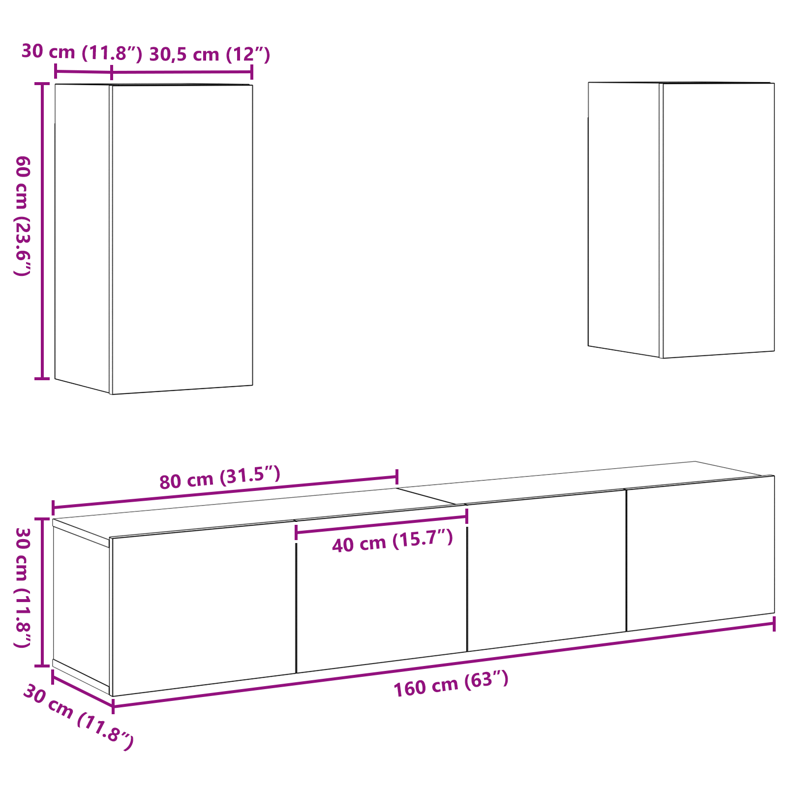 Set comodă TV 4 pcs Lemn vechi 160 x 30 x 30 cm Lemn compozit GartenMobel Dekor