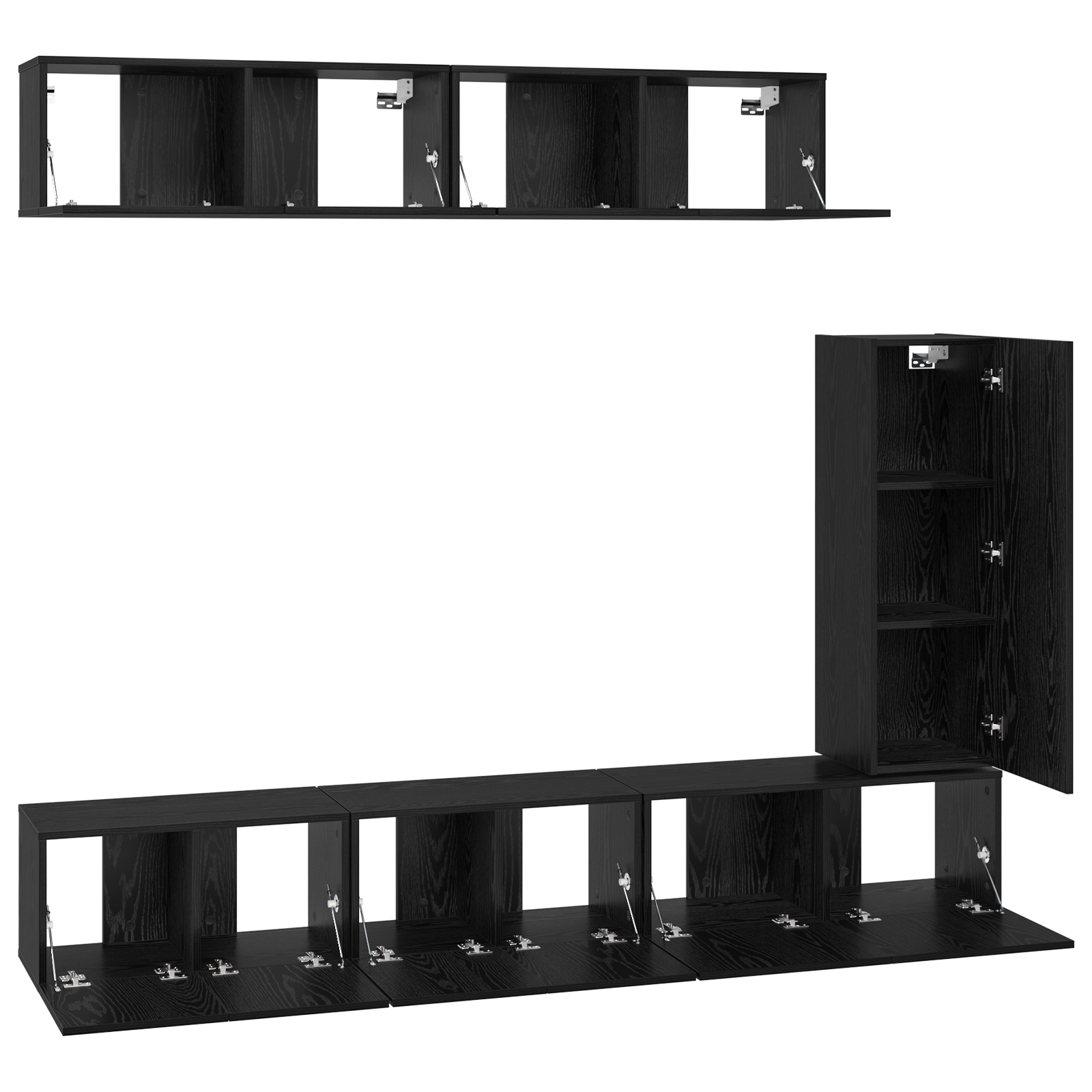 Set comodă TV cu raft Pe perete Altele 6 pcs Stejar negru 30.5 x 30 x 90 cm GartenMobel Dekor
