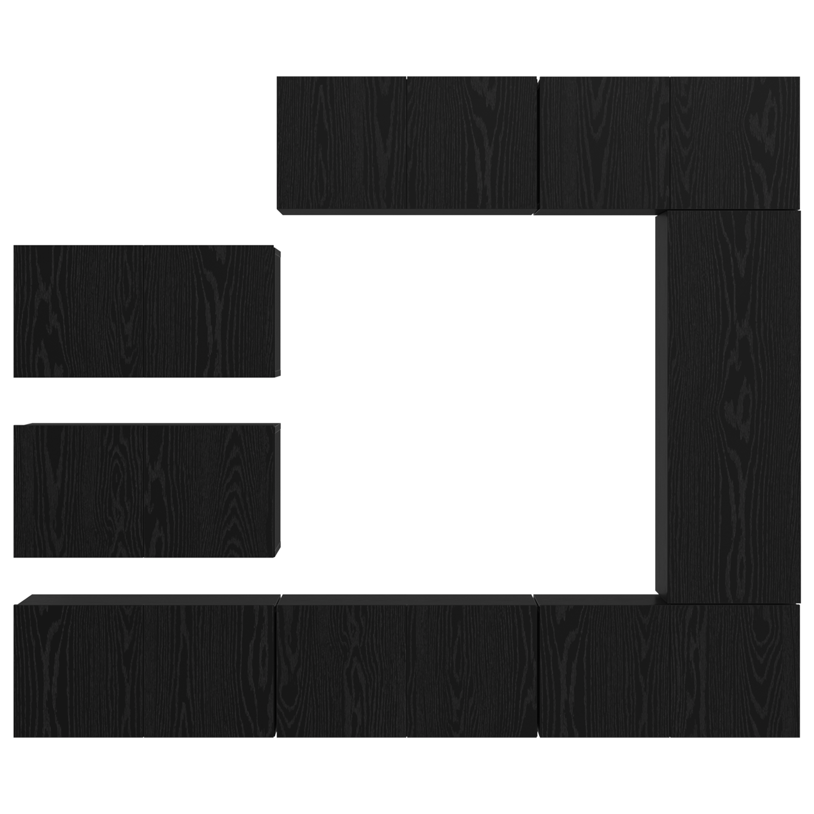 Set comodă TV cu raft Pe perete Altele 8 pcs Stejar negru 30.5 x 30 x 90 cm GartenMobel Dekor