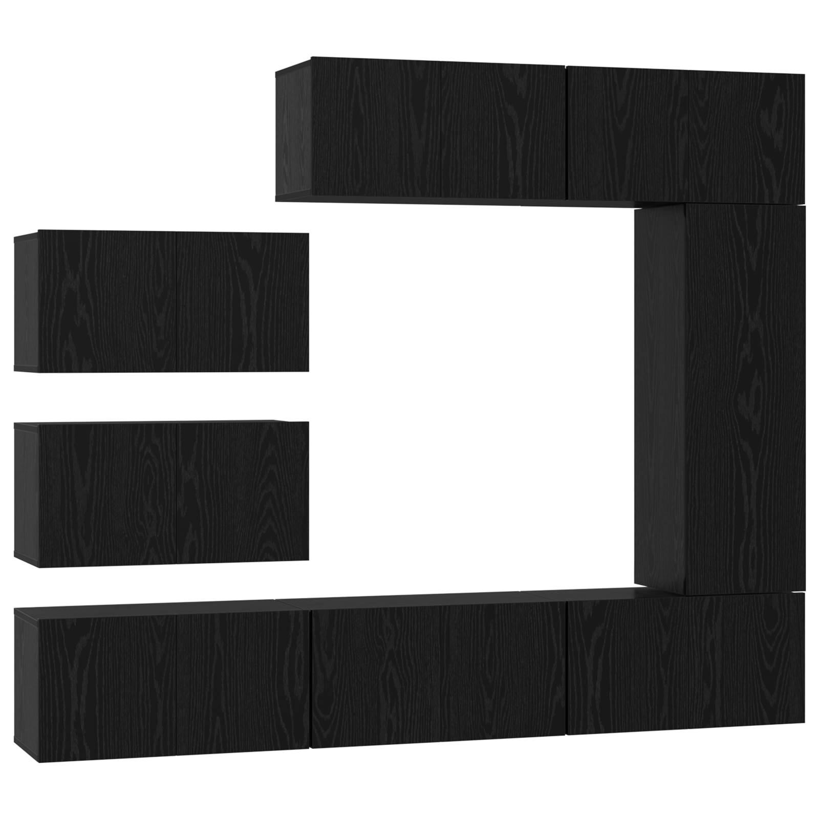 Set comodă TV cu raft Pe perete Altele 8 pcs Stejar negru 30.5 x 30 x 90 cm GartenMobel Dekor