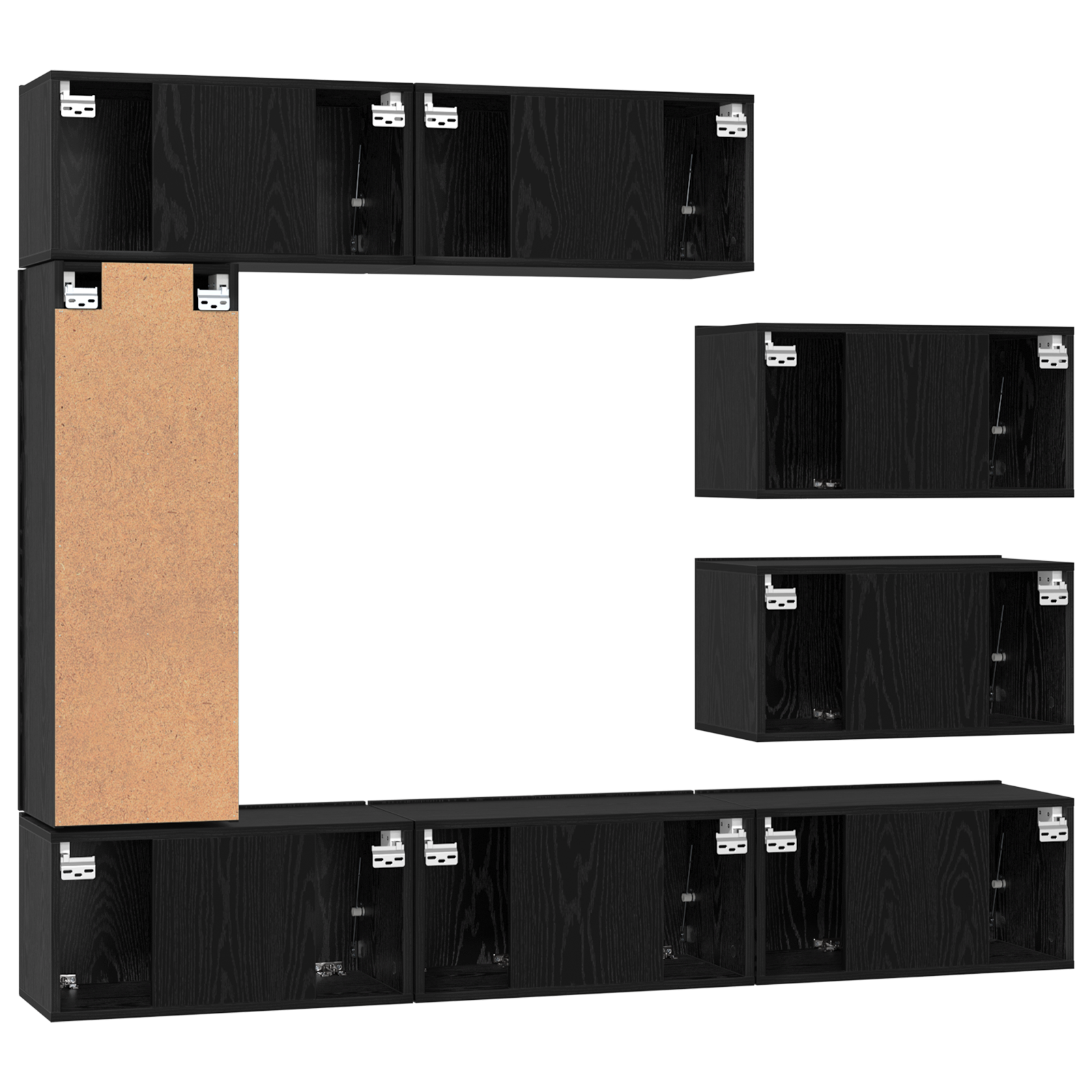 Set comodă TV cu raft Pe perete Altele 8 pcs Stejar negru 30.5 x 30 x 90 cm GartenMobel Dekor