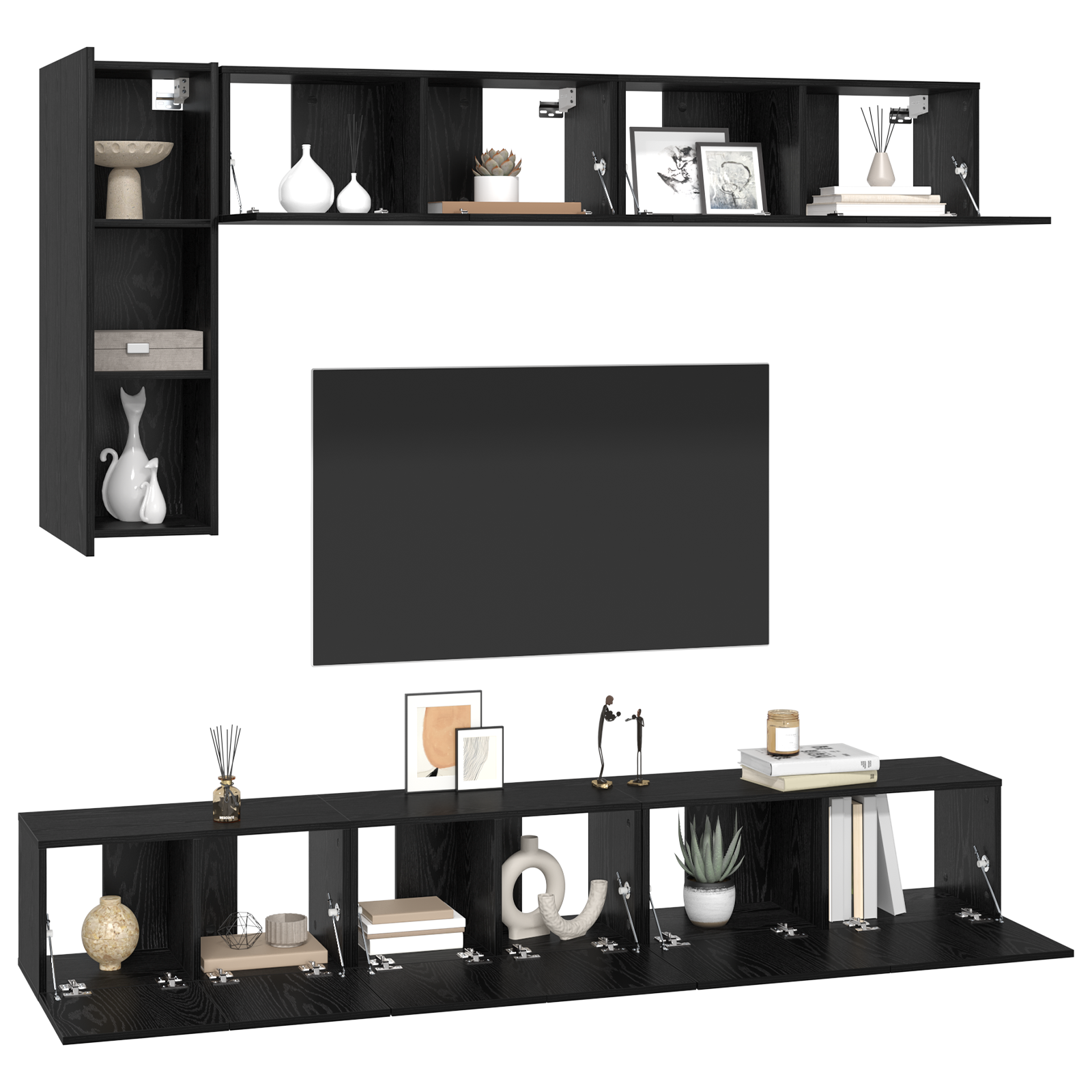 Set de dulap TV cu raft Altele 6 pcs Stejar negru 30.5 x 30 x 90 cm GartenMobel Dekor