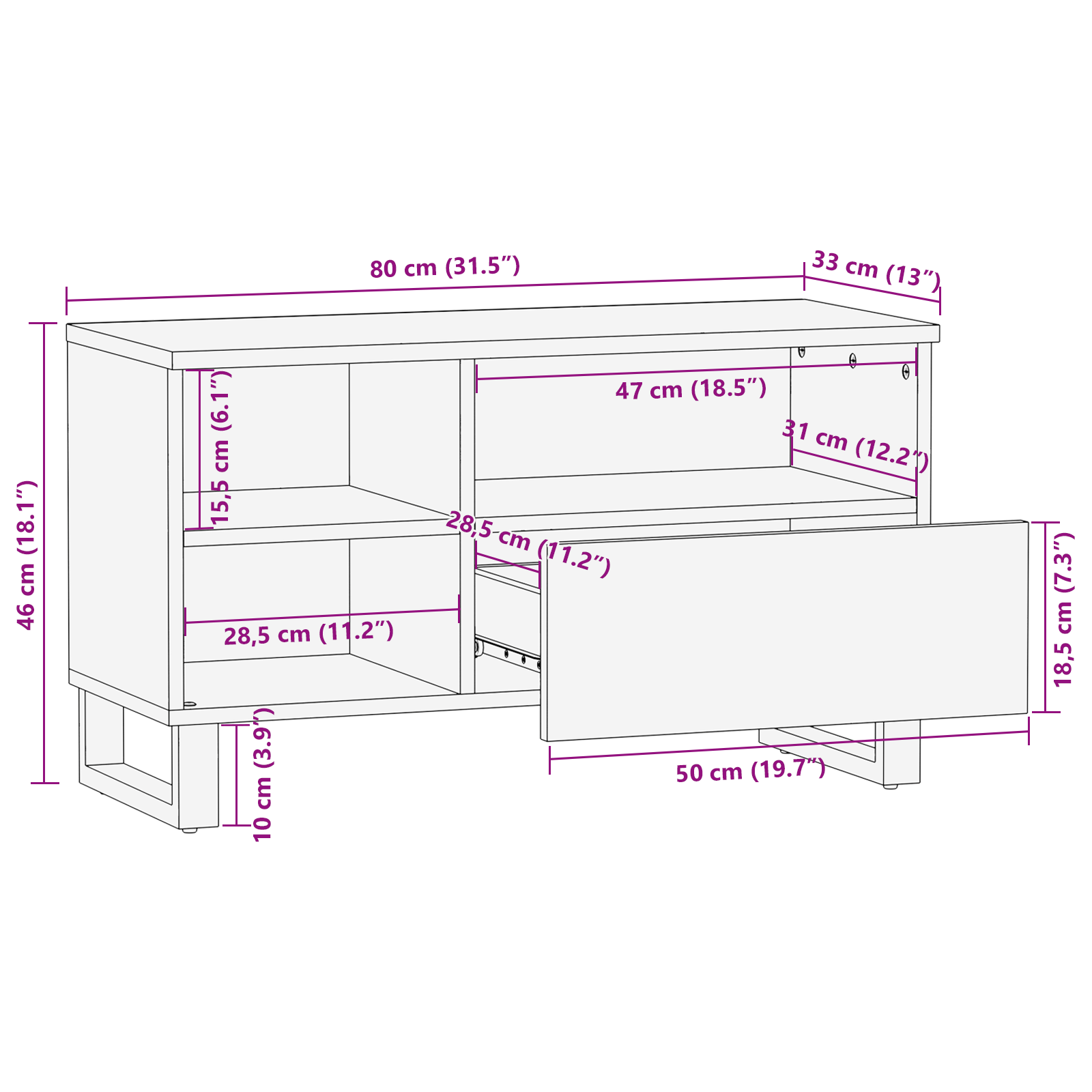 Cabinet de depozitare media cu sertar cu raft Maro 80 x 33.5 x 46 cm GartenMobel Dekor