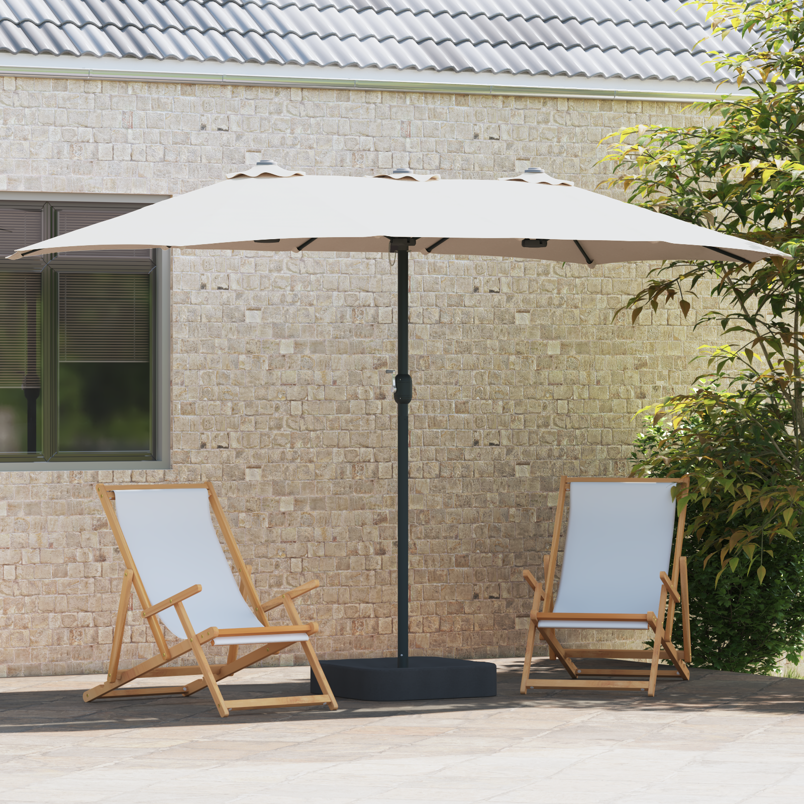Parasol de Grădină Nisipiu 385 x 209 x 244 cm țesătură GartenMobel Dekor