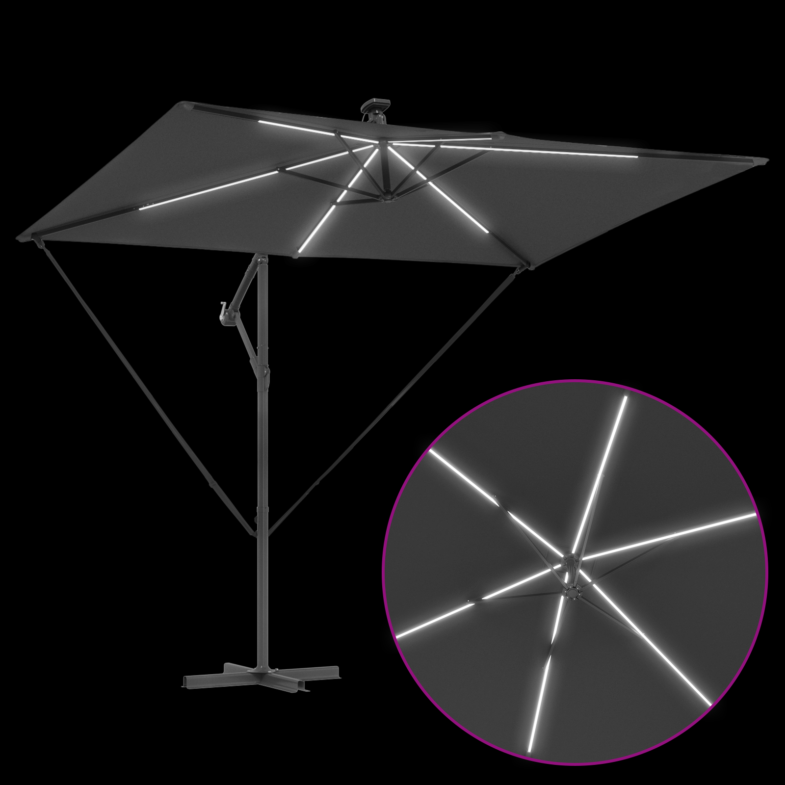Parasol banana cu brațe cu blocare Antracit 294 x 200 x 254 cm GartenMobel Dekor