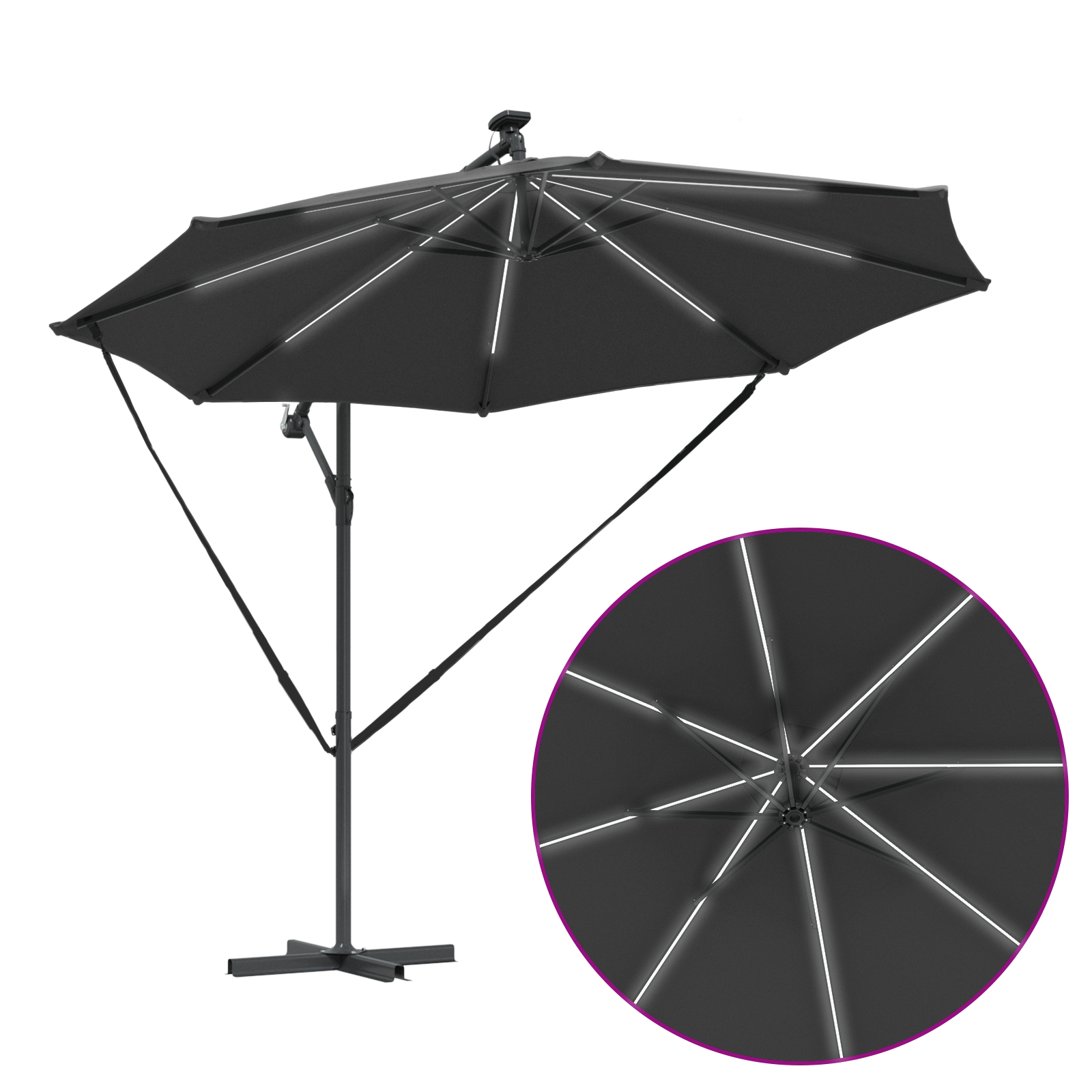 Parasol banana cu brațe cu blocare Antracit 294 x 294 x 248 cm GartenMobel Dekor