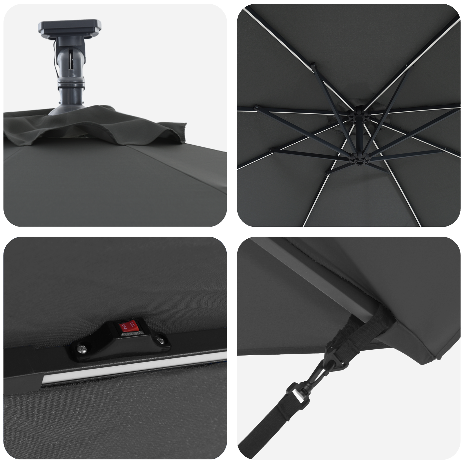 Parasol banana cu brațe cu blocare Antracit 294 x 294 x 248 cm GartenMobel Dekor