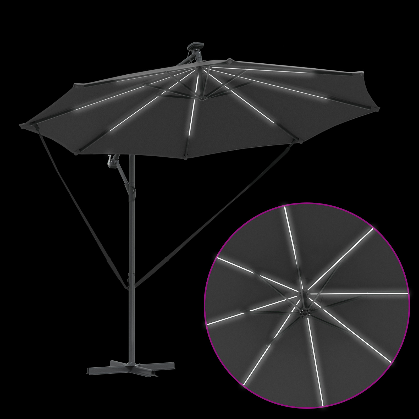 Parasol banana cu brațe cu blocare Antracit 294 x 294 x 248 cm GartenMobel Dekor