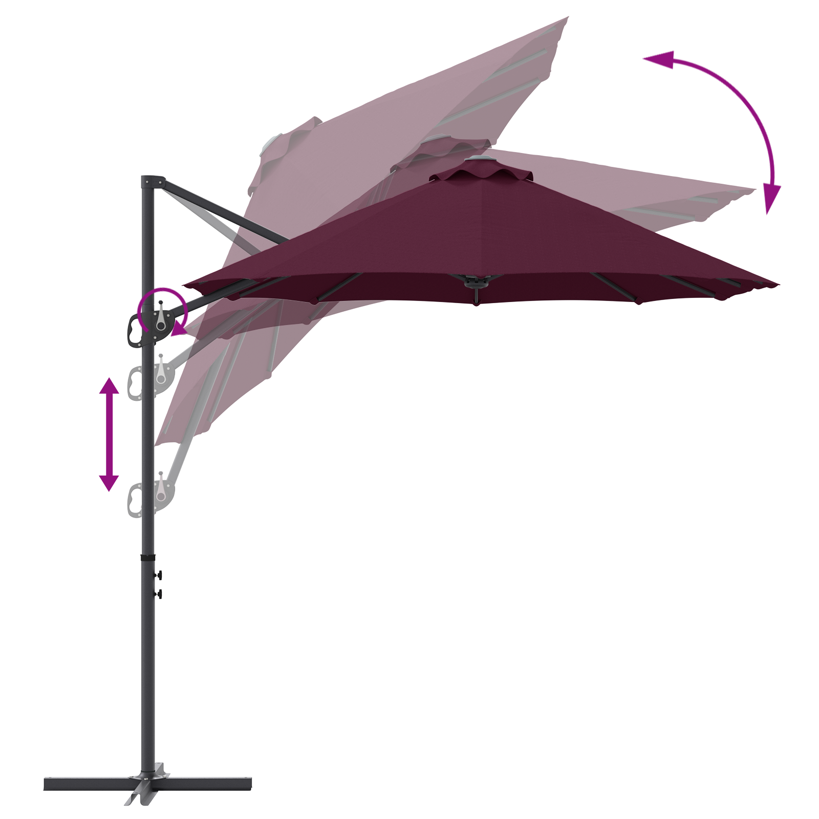 Parasol cu braț cantilever pentru grădină Roșu bordo mare GartenMobel Dekor