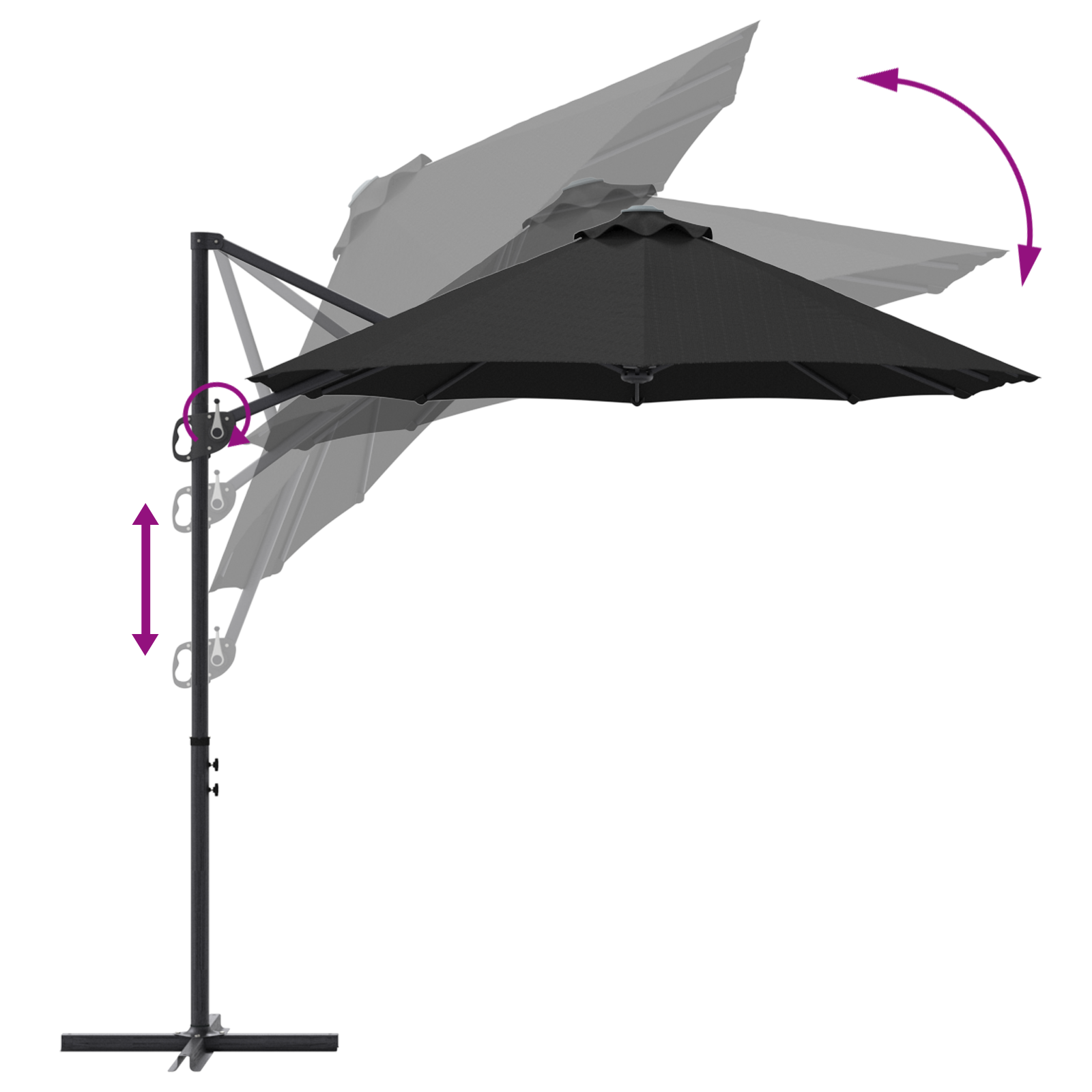 Parasol cu braț cantilever pentru grădină cu blocare Negru mare GartenMobel Dekor