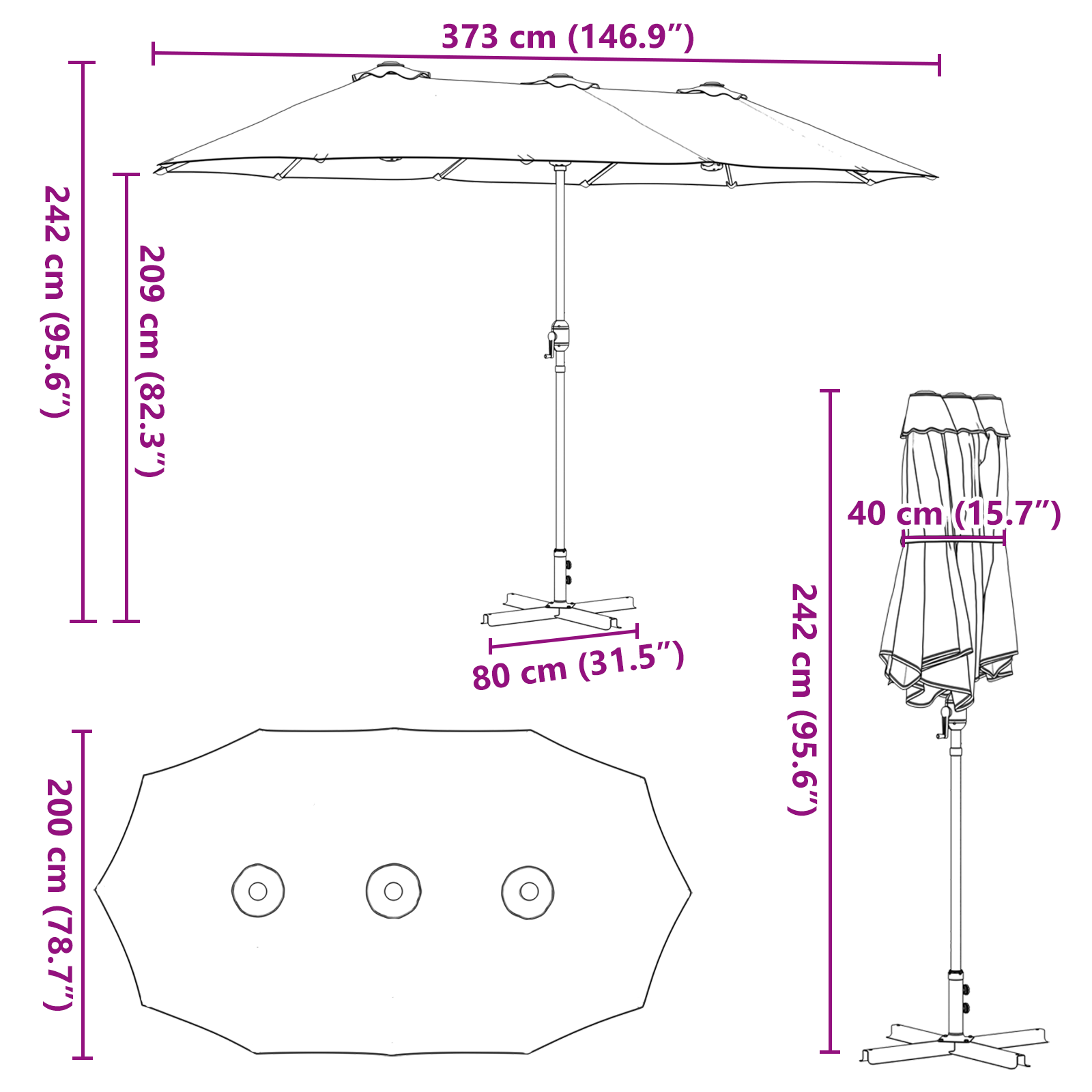 Parasol de Grădină Antracit 380 x 196 x 235 cm GartenMobel Dekor
