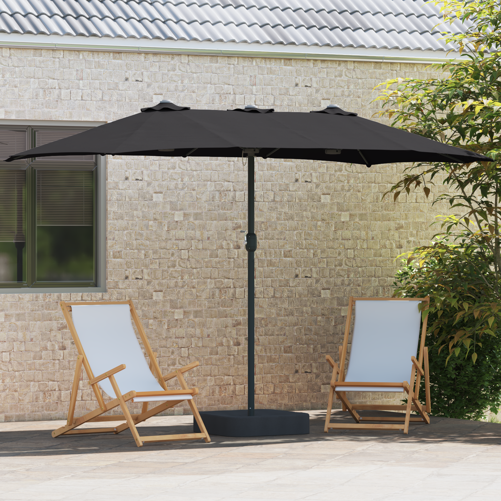 Parasol de Grădină Negru 385 x 209 x 244 cm țesătură GartenMobel Dekor