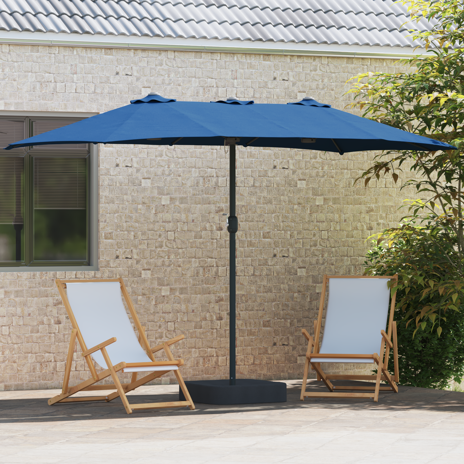 Parasol de Grădină albastru 385 x 209 x 244 cm țesătură GartenMobel Dekor