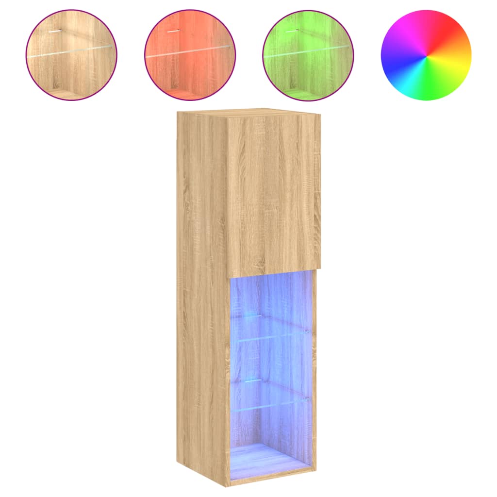Comode TV cu lumini LED, 2 buc., stejar sonoma, 30,5x30x102 cm GartenMobel Dekor