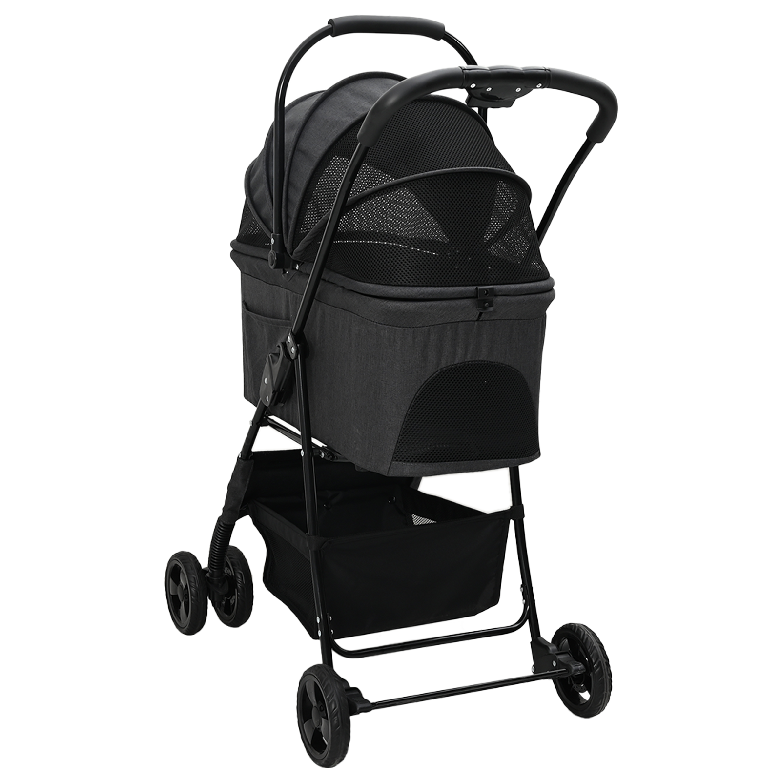 Carucior pentru Pisici Pliante Ajustabil Negru 81 x 47 x 99 cm GartenMobel Dekor