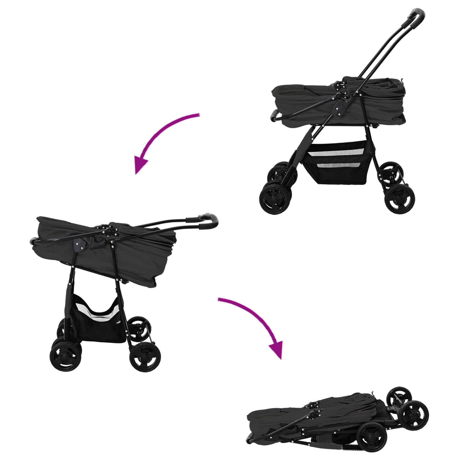 Carucior pentru Pisici Pliante Ajustabil Negru 81 x 47 x 99 cm GartenMobel Dekor