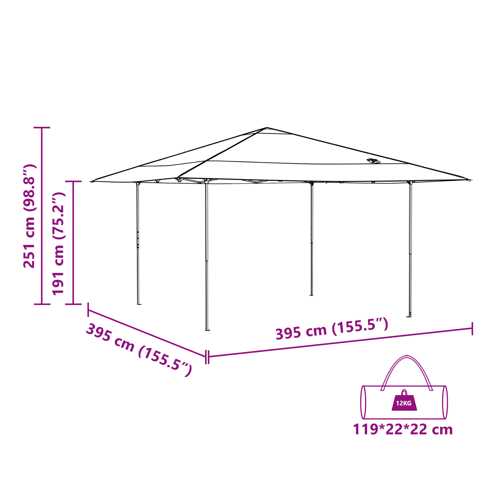 Cort cu Copertină Portocaliu 400 x 400 x 227 / 236 / 245 cm GartenMobel Dekor