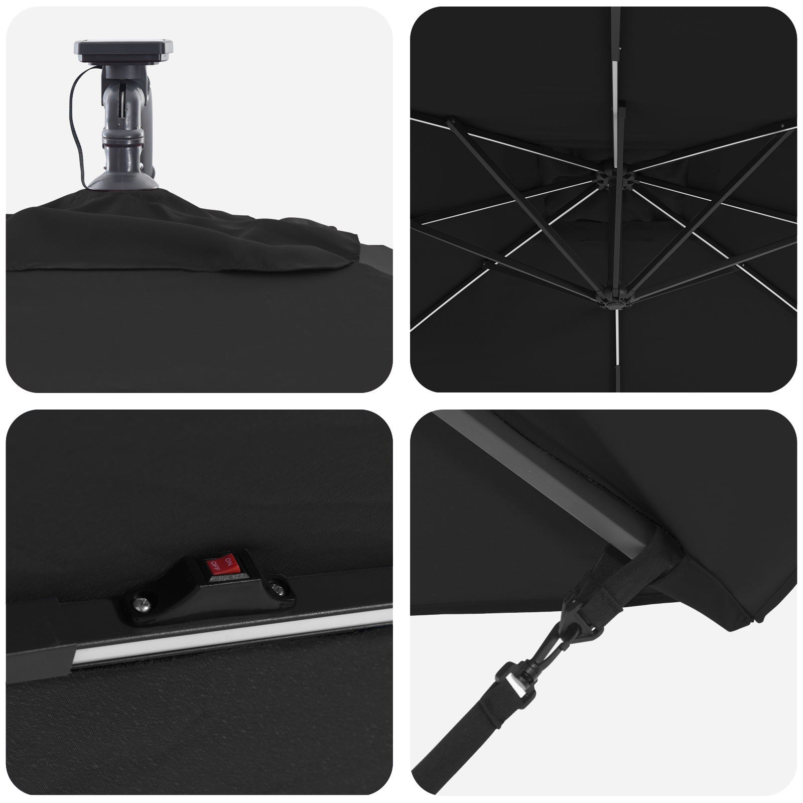 Parasol banana cu brațe cu blocare Negru 249 x 249 x 250 cm GartenMobel Dekor