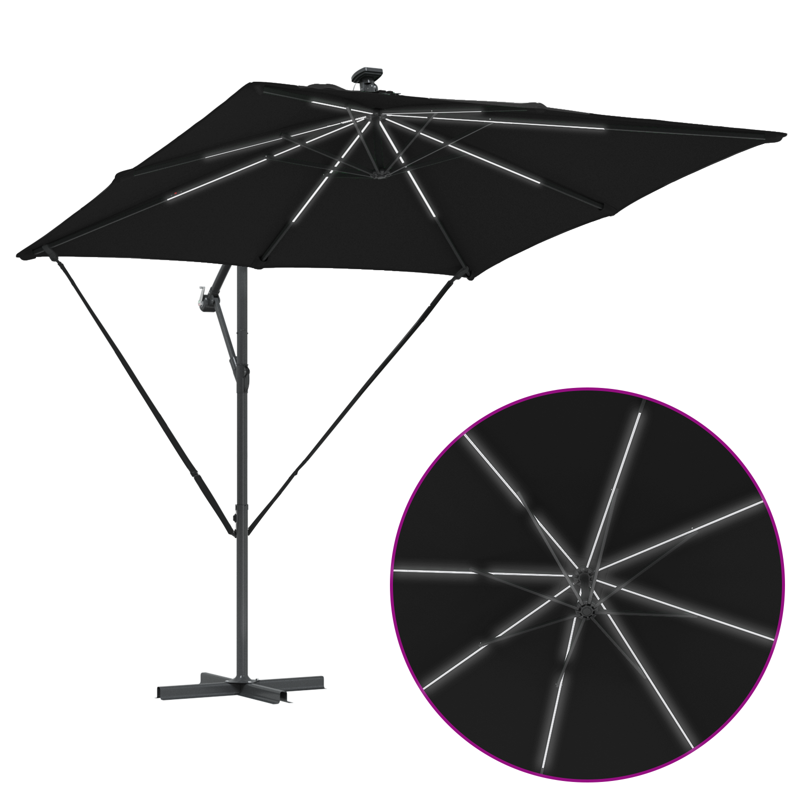 Parasol banana cu brațe cu blocare Negru 249 x 249 x 250 cm GartenMobel Dekor