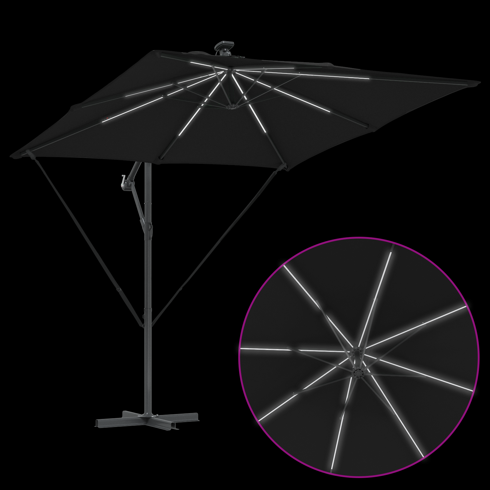 Parasol banana cu brațe cu blocare Negru 249 x 249 x 250 cm GartenMobel Dekor