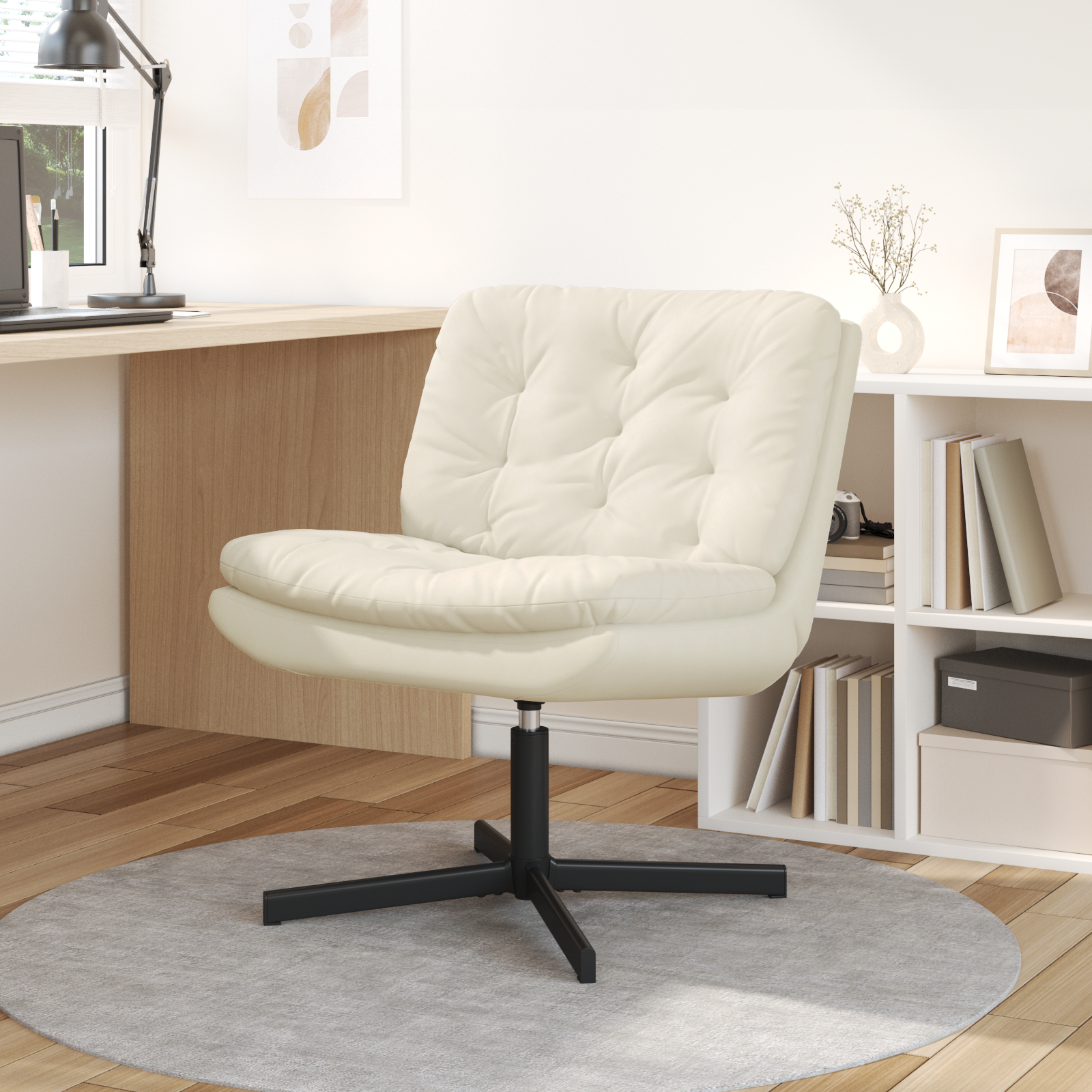 Scaun Relaxant Rotativ cu pernă Altele Manual Crem 63 x 75 x 76 cm Catifea GartenMobel Dekor