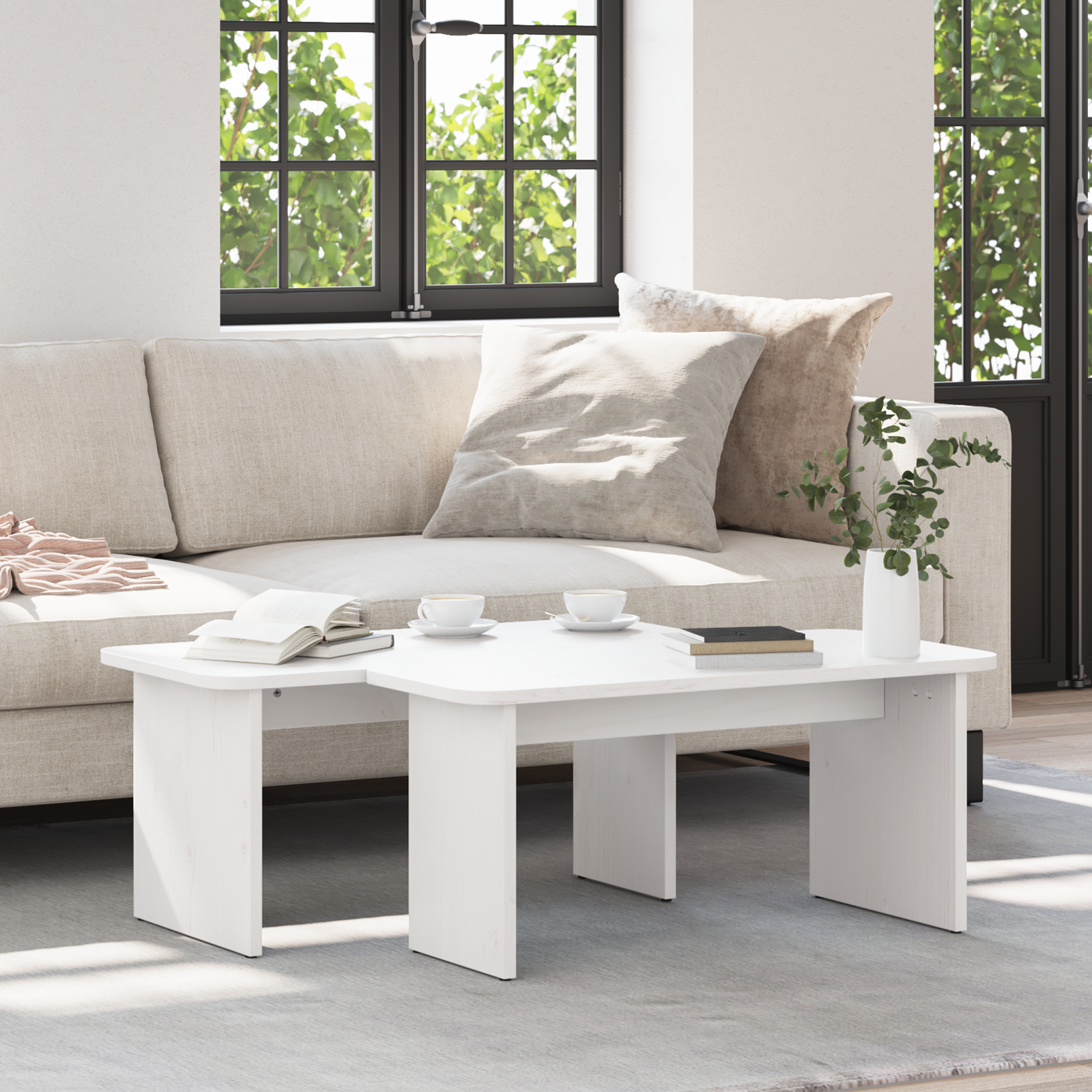Masă de cafea 2 pcs Alb 100 x 69 x 35.5 cm Lemn de brad solid GartenMobel Dekor