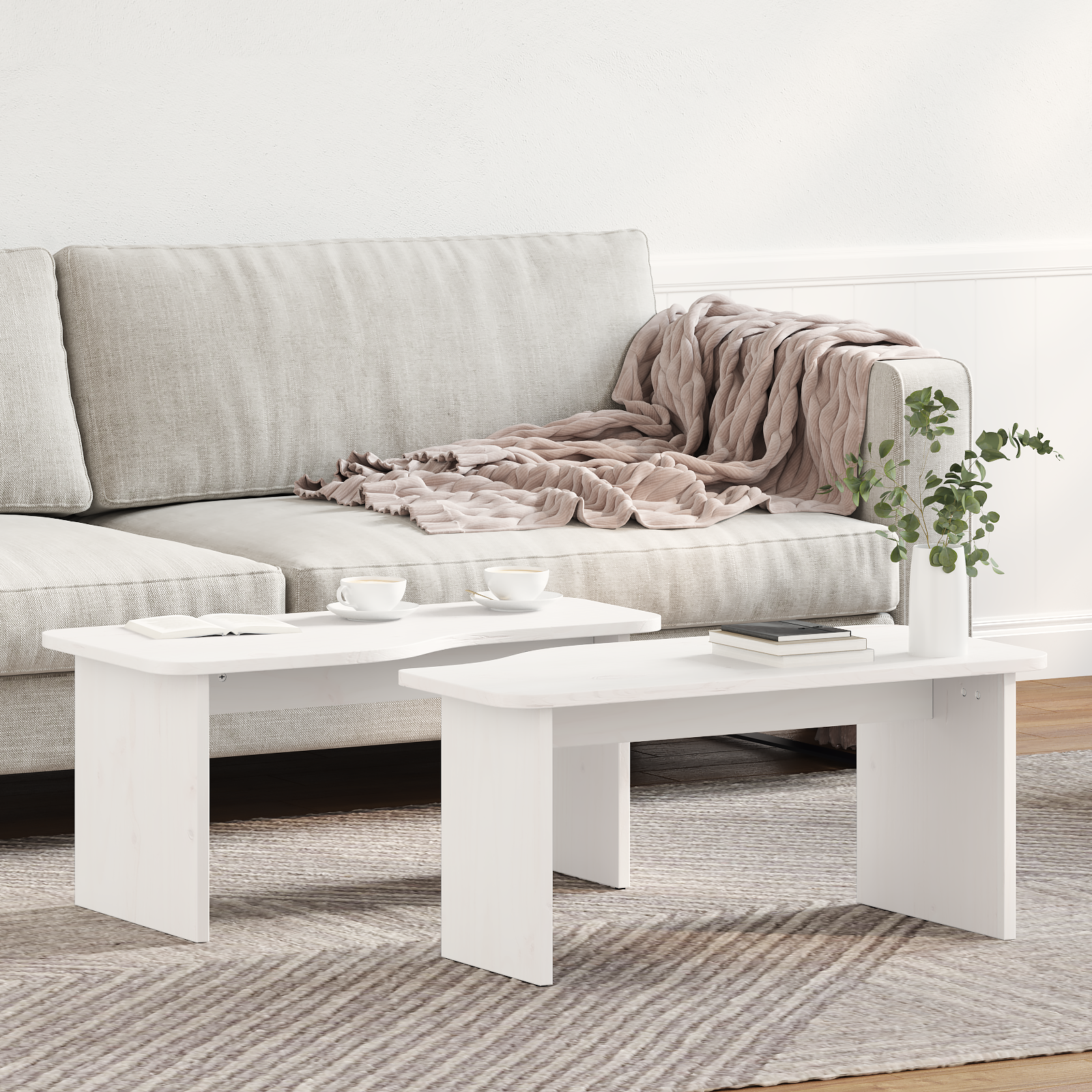 Masă de cafea 2 pcs Alb 100 x 69 x 35.5 cm Lemn de brad solid GartenMobel Dekor