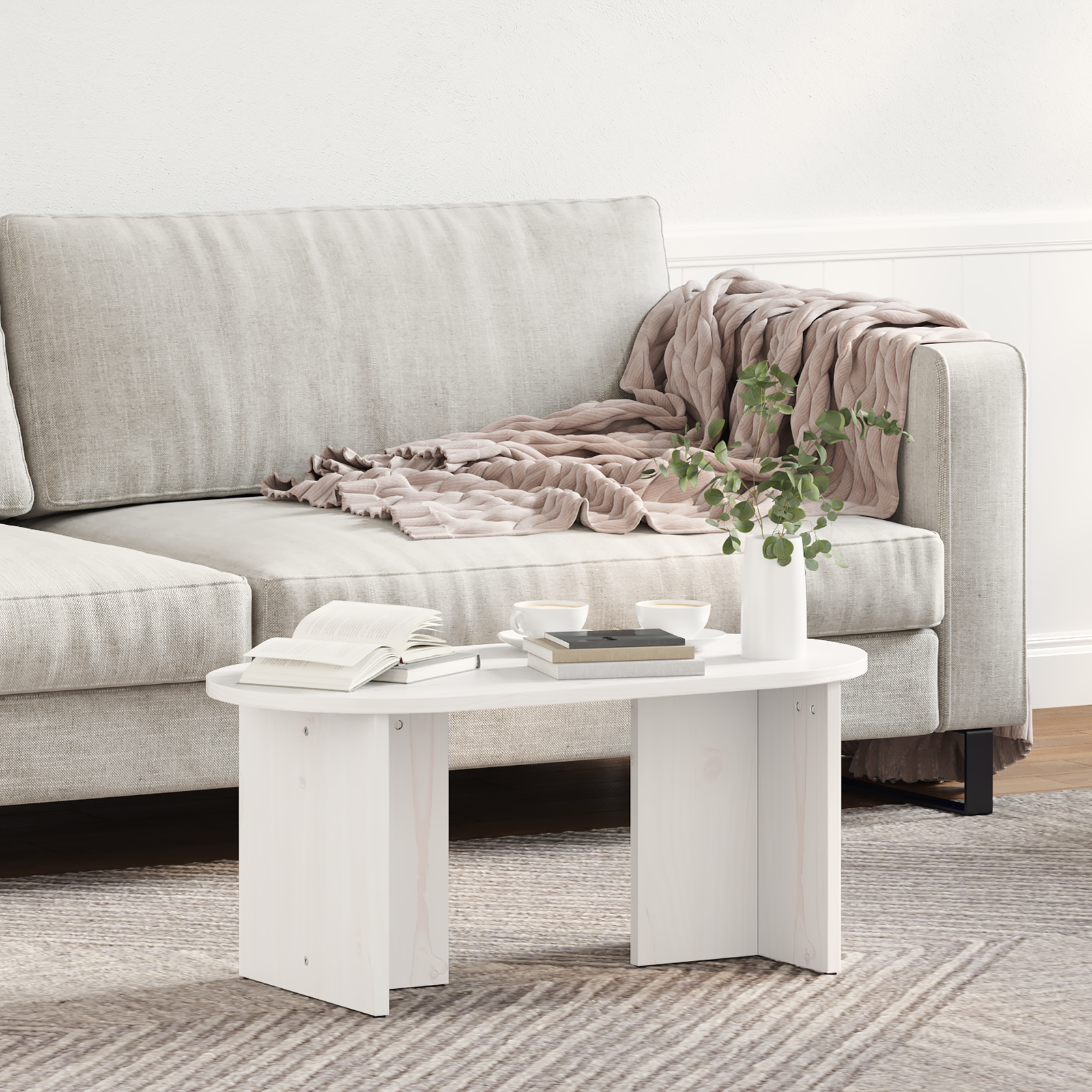 Masă de cafea Alb 80 x 39.5 x 35 cm Lemn de brad solid GartenMobel Dekor