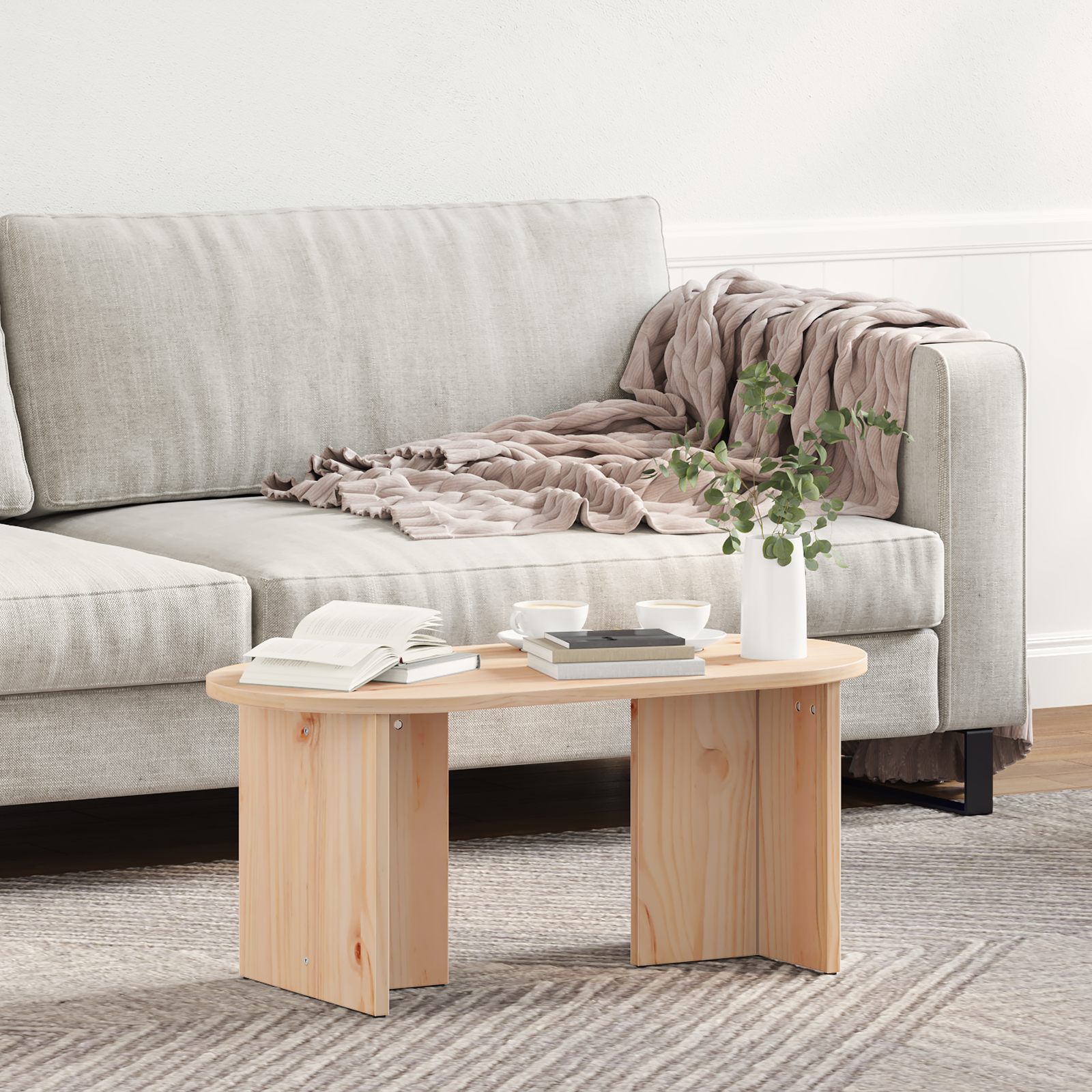 Masă de cafea natural 80 x 39.5 x 35 cm Lemn de brad solid GartenMobel Dekor