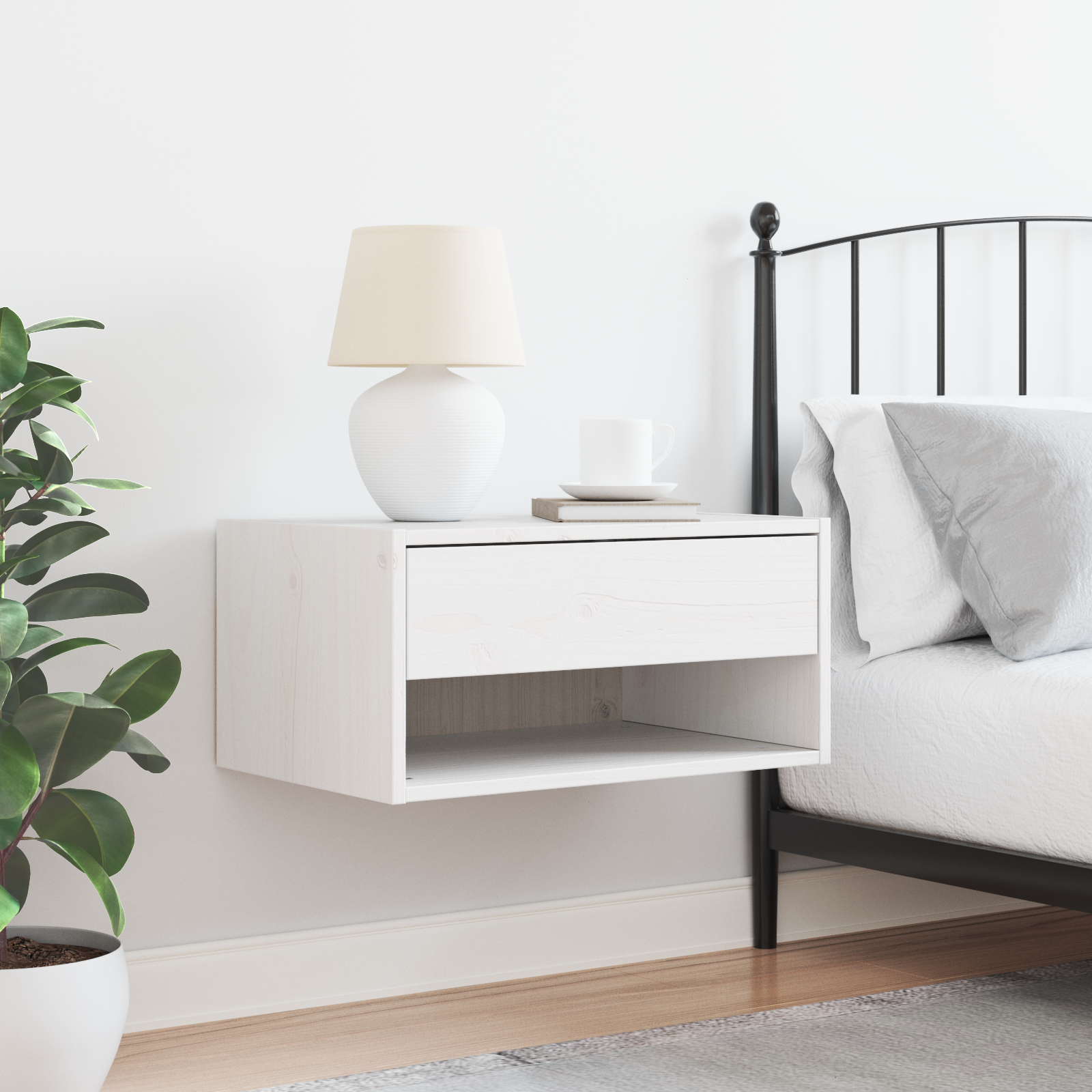 Noptieră Montată pe Perete cu sertar Pe perete Alb 50 x 32.5 x 24 cm GartenMobel Dekor