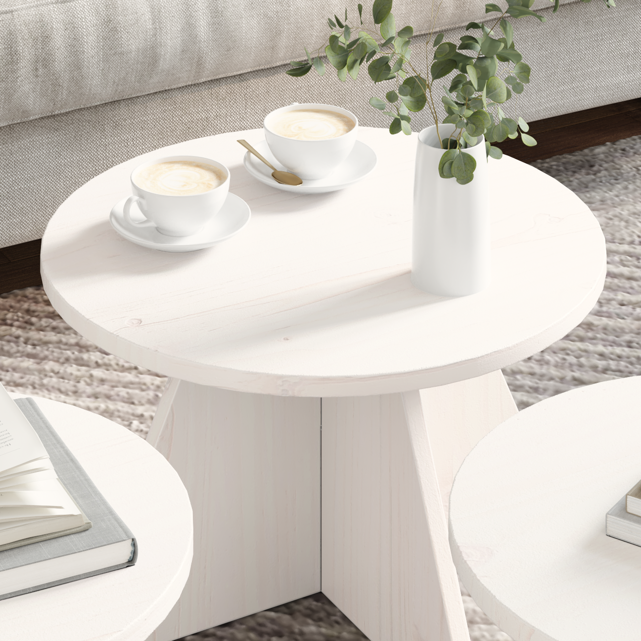 Set de măsuțe de cafea 3 pcs Alb 49 x 49 x 30 cm GartenMobel Dekor