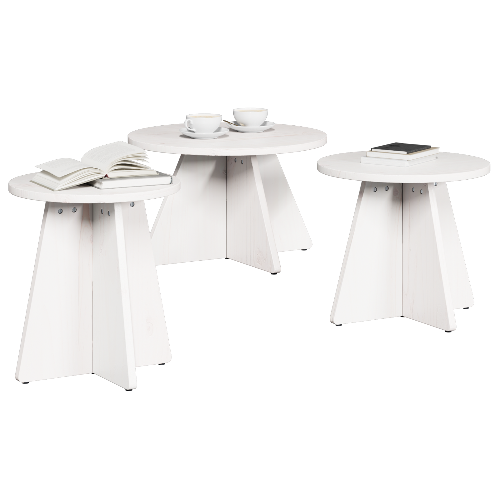 Set de măsuțe de cafea 3 pcs Alb 49 x 49 x 30 cm GartenMobel Dekor