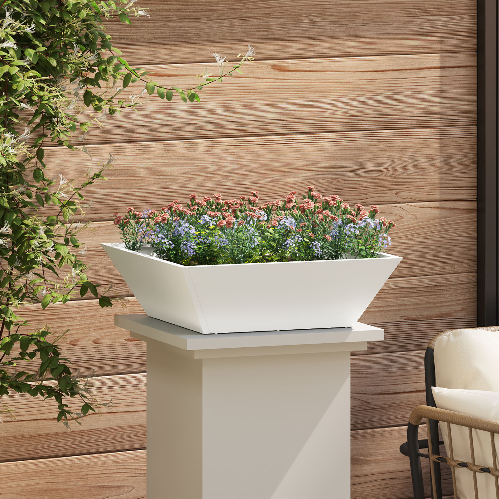 Ghiveci din plastic 5 pcs Alb 50 x 50 x 15 cm Oțel GartenMobel Dekor