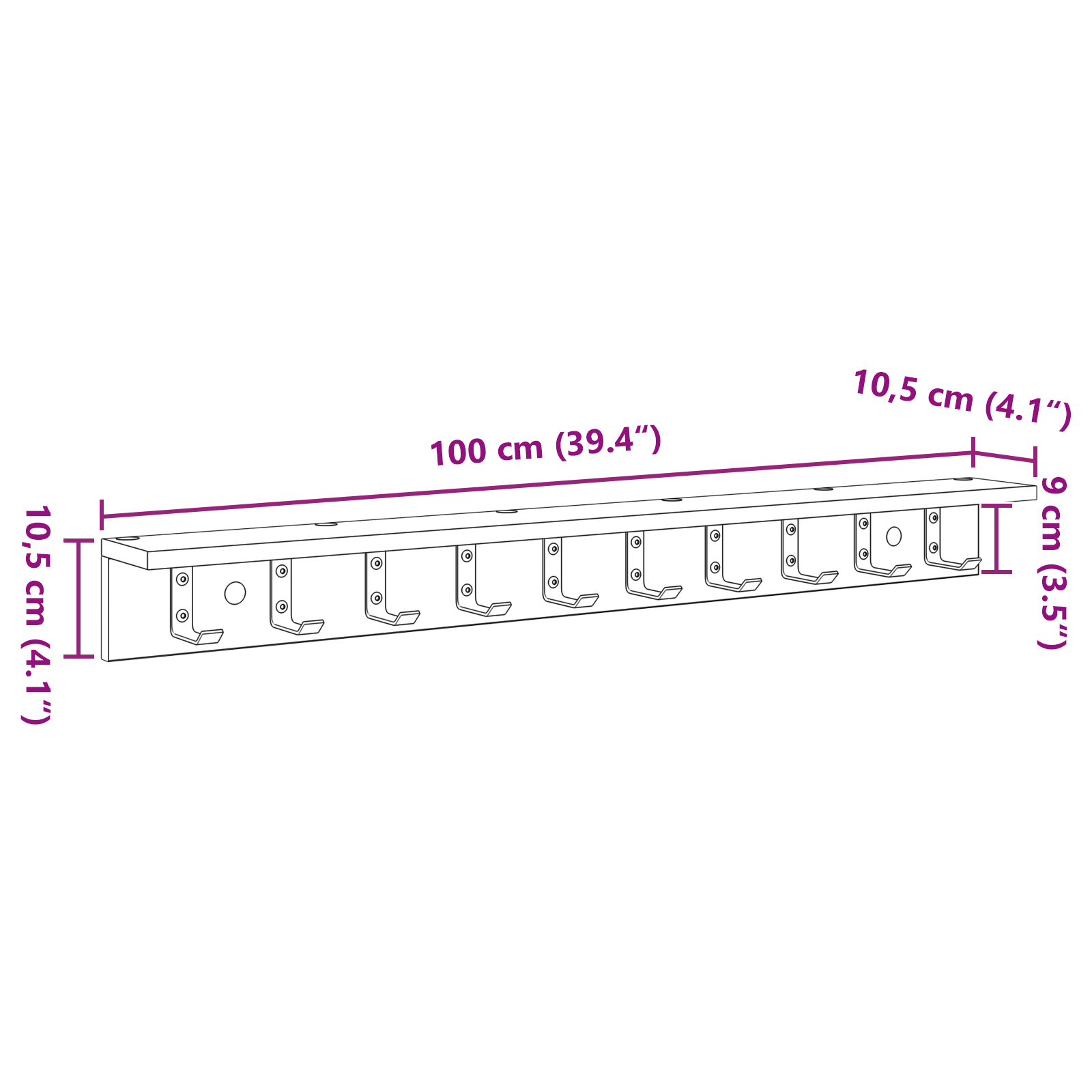 Răcător de paltoane montat pe perete Alb 100 x 10.5 x 10.5 cm GartenMobel Dekor