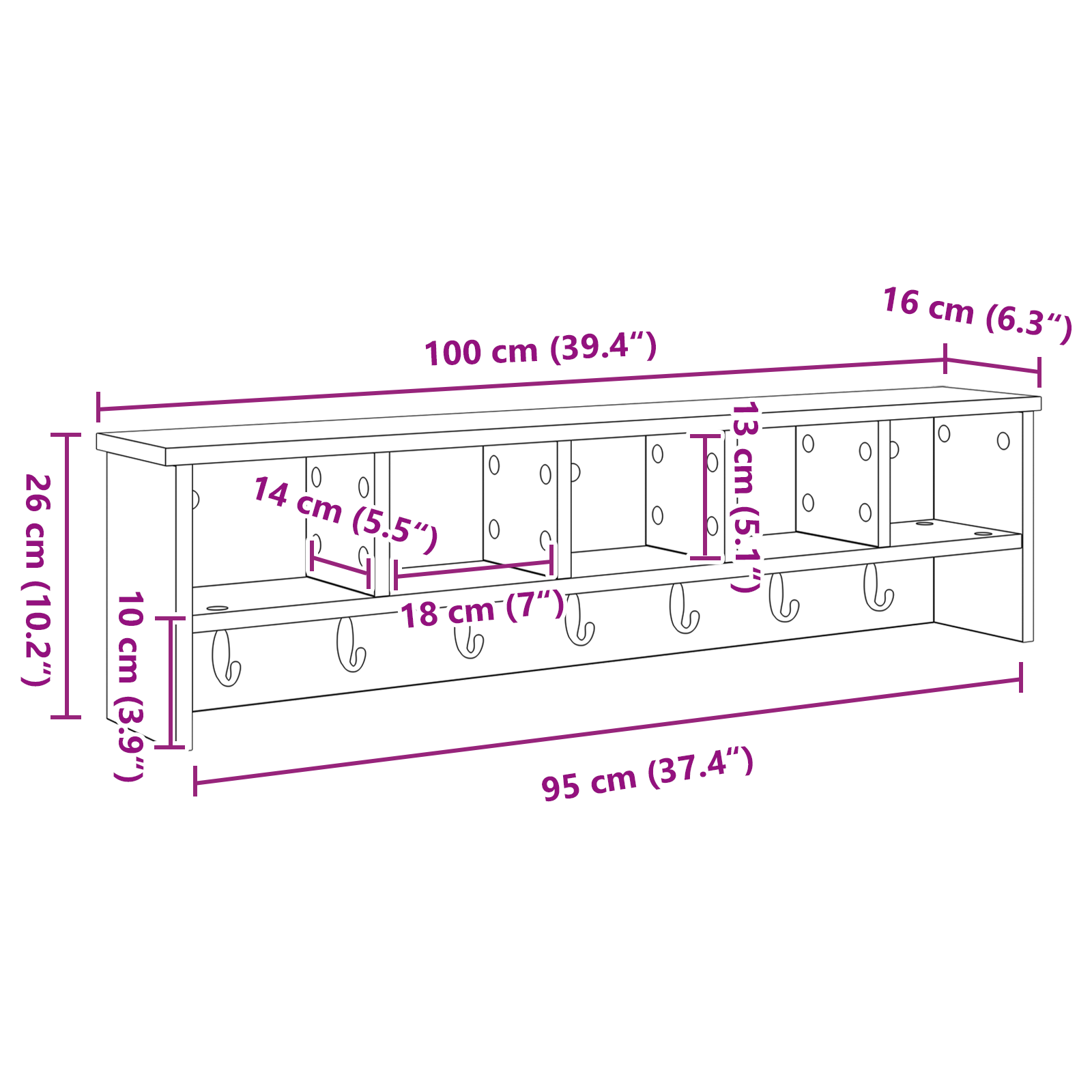 Răcător de paltoane montat pe perete Alb 100 x 16 x 26 cm GartenMobel Dekor