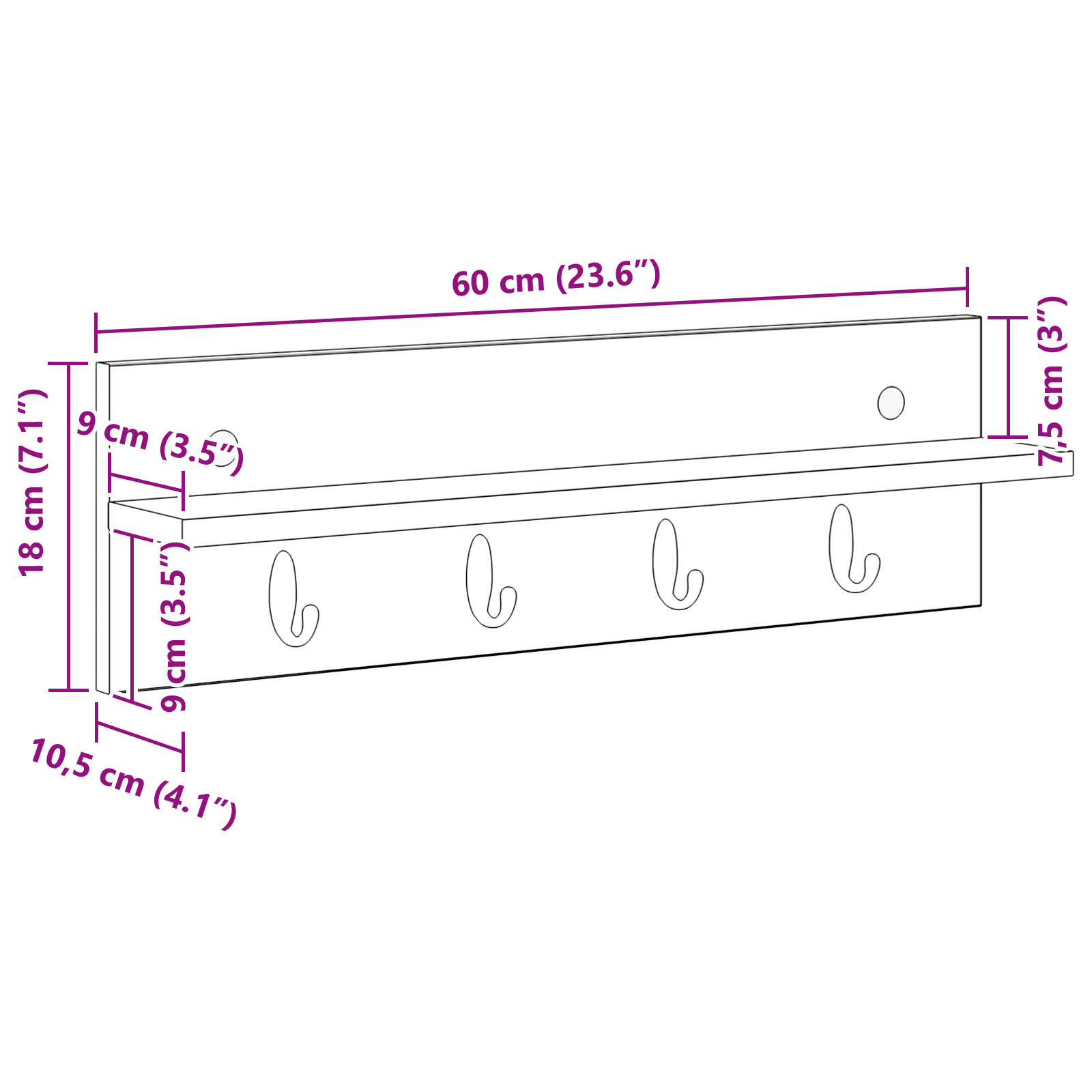Răcător de paltoane montat pe perete Alb 60 x 10.5 x 18 cm GartenMobel Dekor