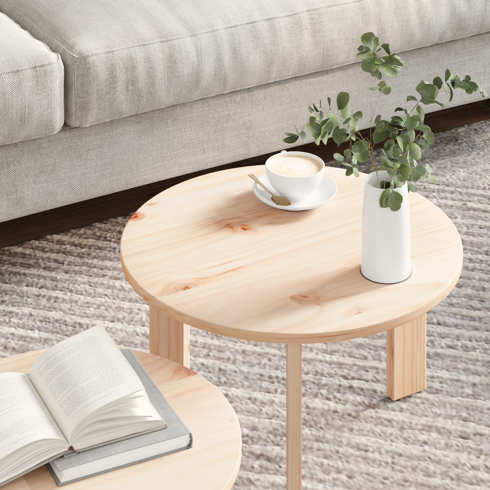 Set de măsuțe de cafea 2 pcs natural 47.5 x 47.5 x 27 cm GartenMobel Dekor