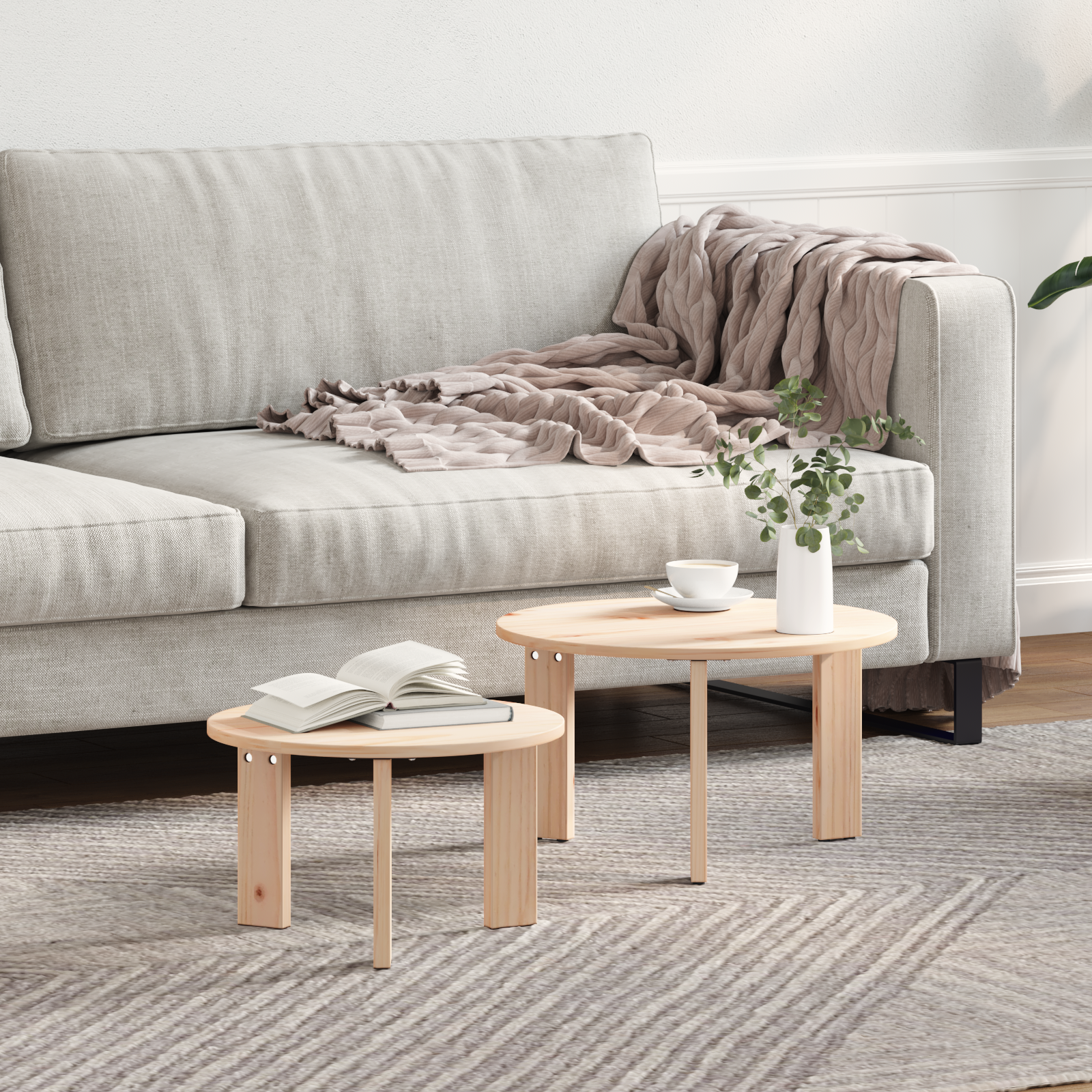 Set de măsuțe de cafea 2 pcs natural 47.5 x 47.5 x 27 cm GartenMobel Dekor
