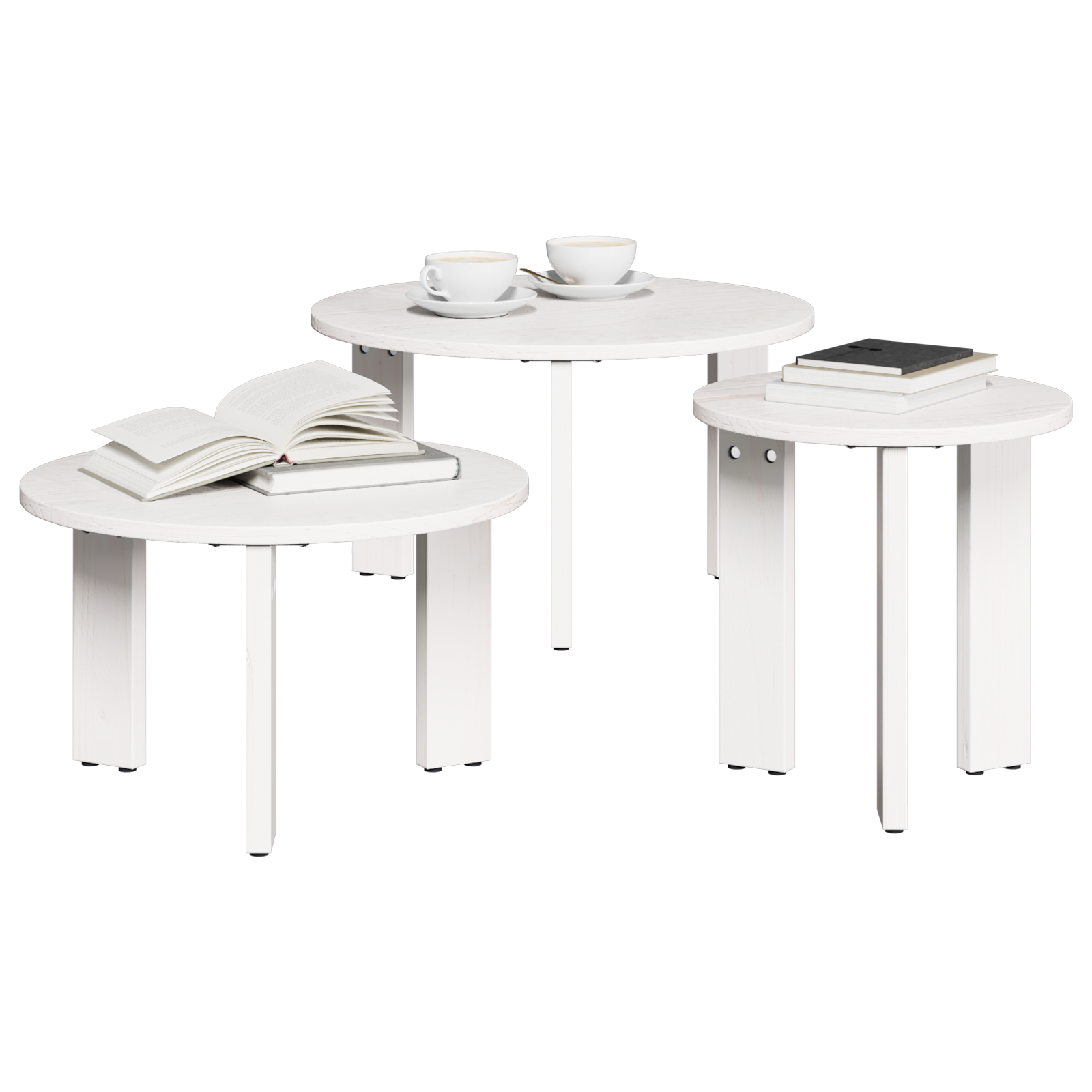 Set de măsuțe de cafea 3 pcs Alb 47.5 x 47.5 x 27 cm GartenMobel Dekor