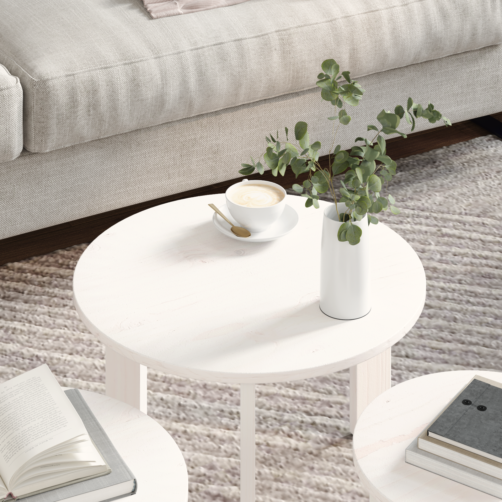 Set de măsuțe de cafea 3 pcs Alb 47.5 x 47.5 x 27 cm GartenMobel Dekor