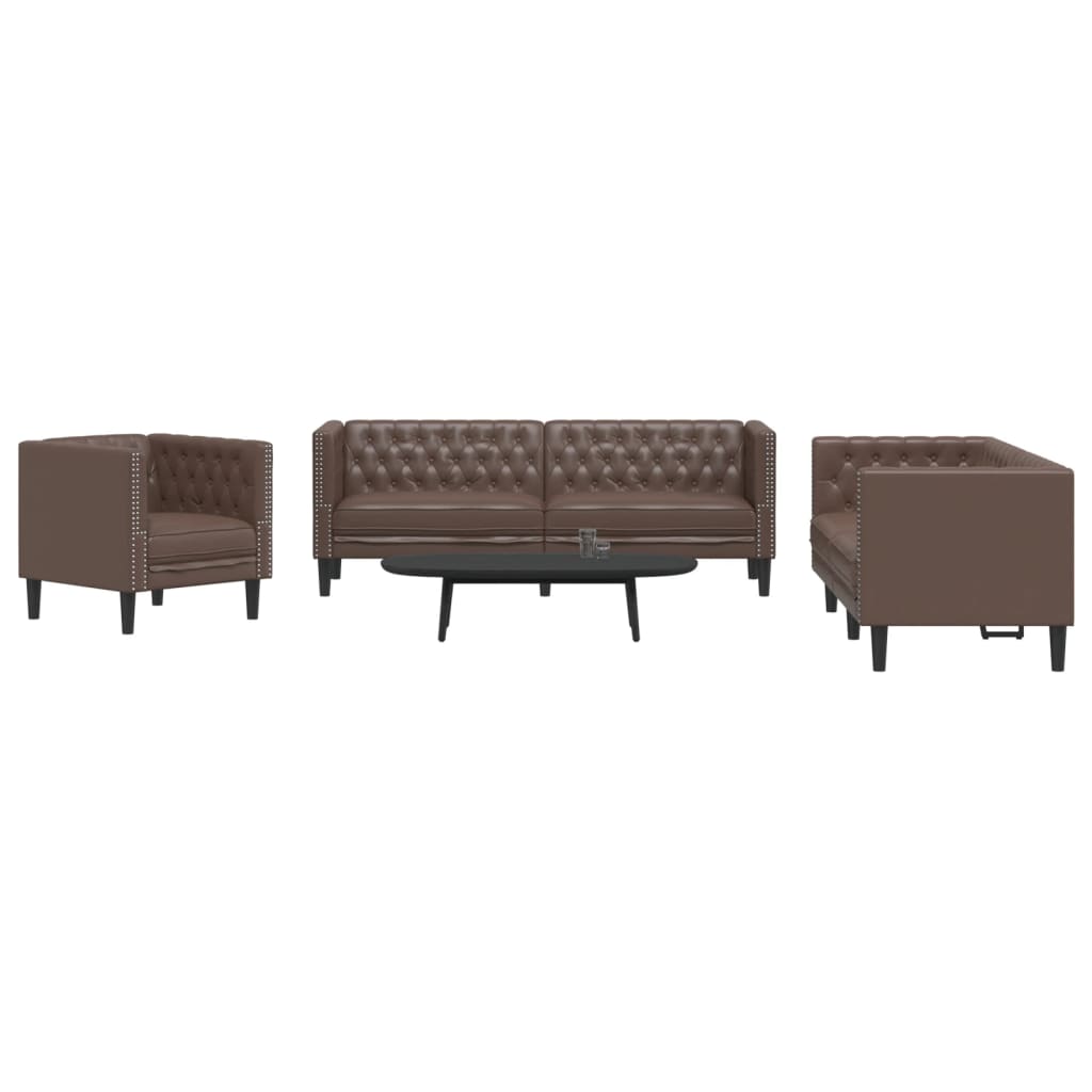Set canapele Chesterfield cu 3 locuri, maro, piele eco. GartenMobel Dekor