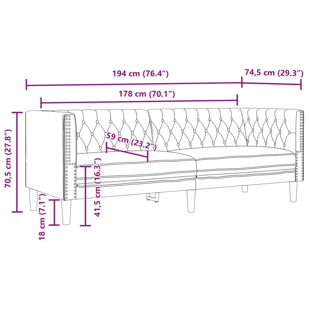 Set canapele Chesterfield cu 3 locuri, maro, piele eco. GartenMobel Dekor
