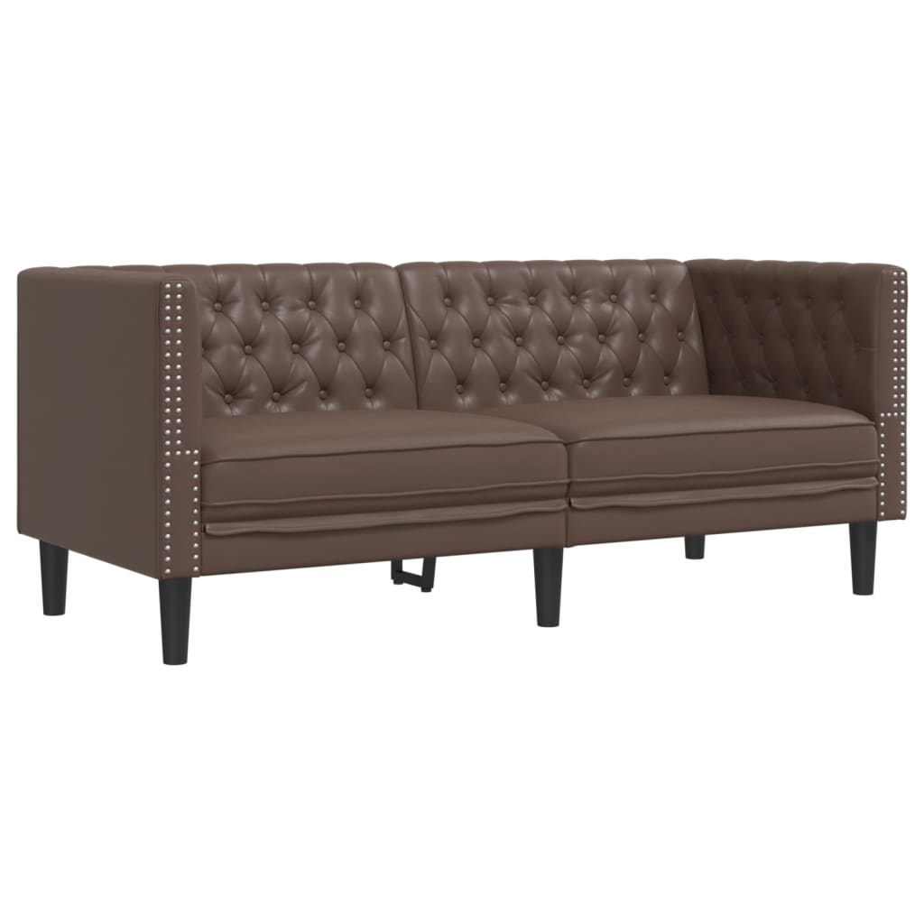 Set canapele Chesterfield cu 3 locuri, maro, piele eco. GartenMobel Dekor