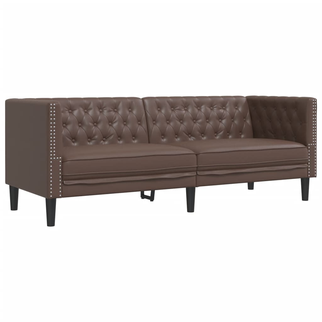 Set canapele Chesterfield cu 3 locuri, maro, piele eco. GartenMobel Dekor