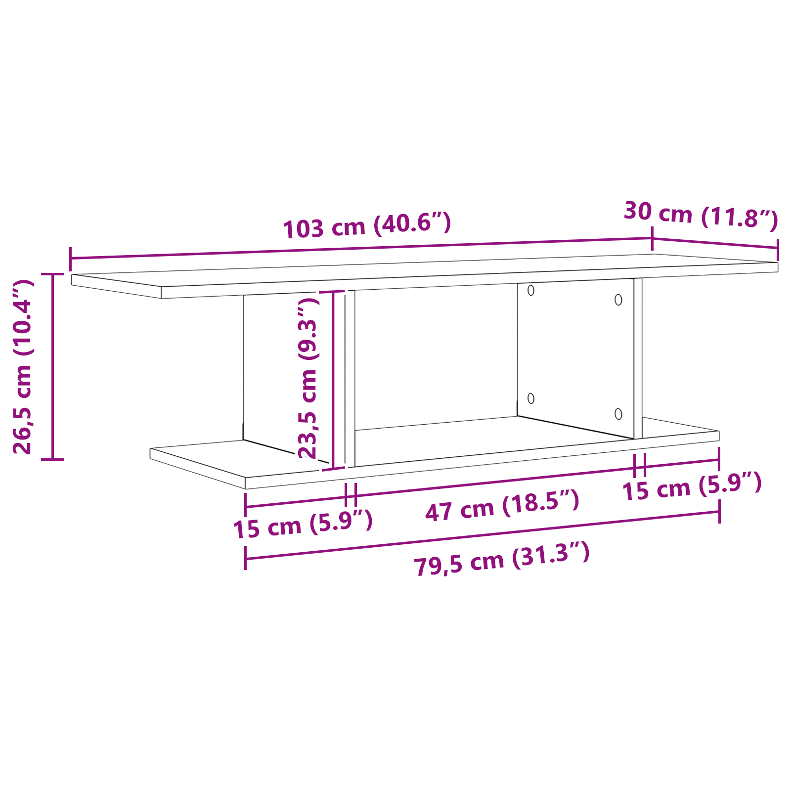 Cabinet TV cu raft cu depozitare Maro 103 x 30 x 26.5 cm Lemn compozit GartenMobel Dekor