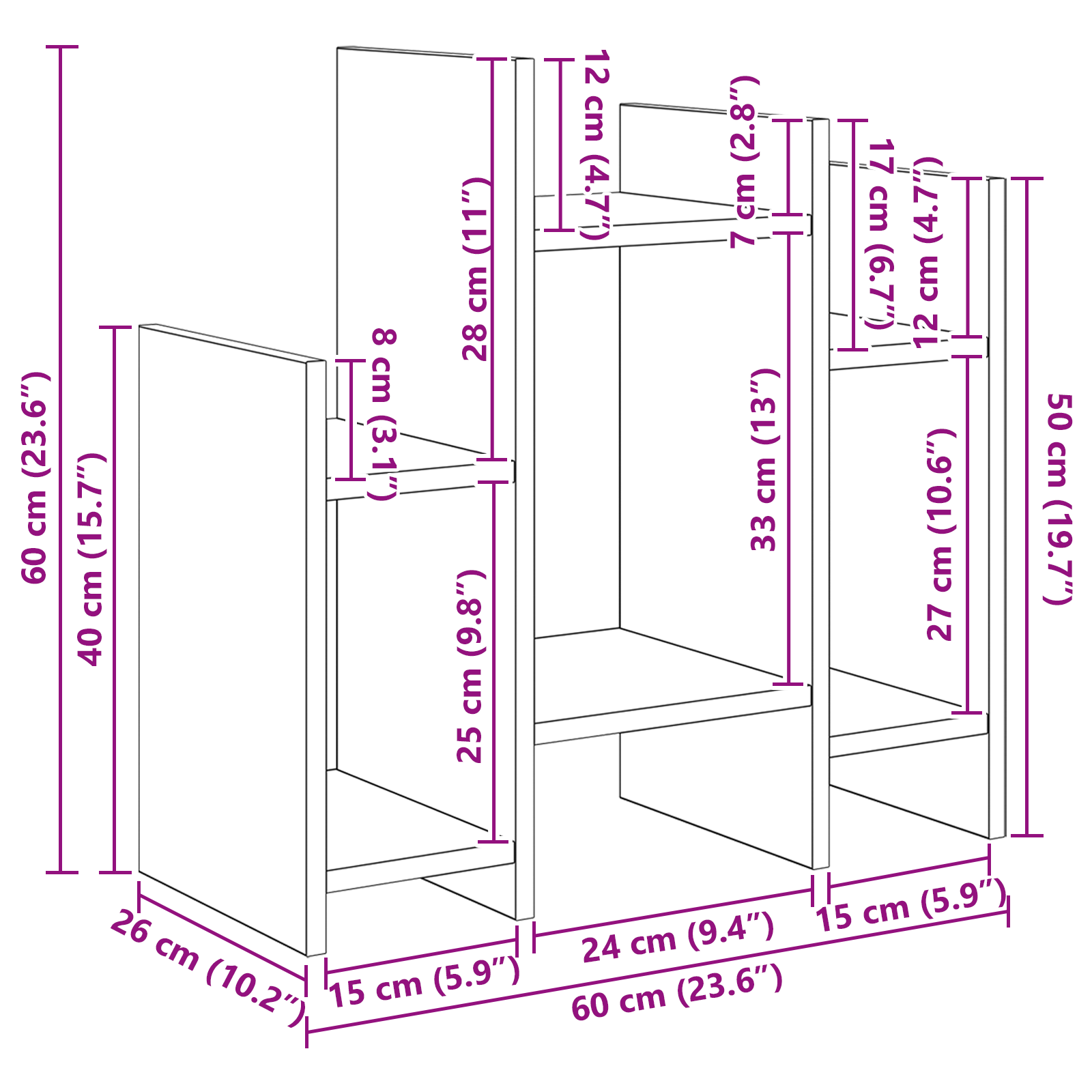 Dulap lateral stejar artizanal 60 x 26 x 60 cm Lemn compozit GartenMobel Dekor