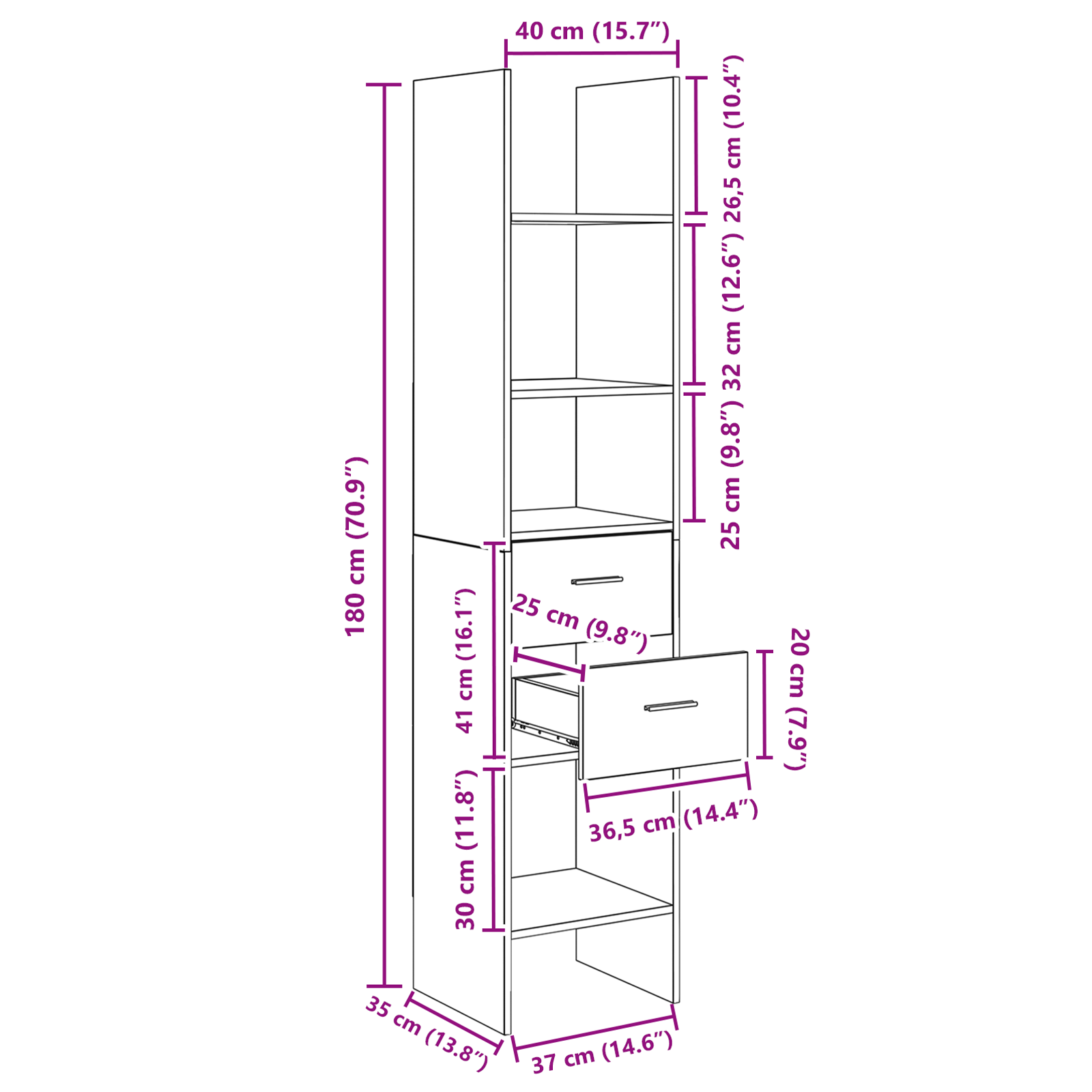 Dulap pentru cărți Lemn vechi 40 x 35 x 180 cm Lemn compozit GartenMobel Dekor