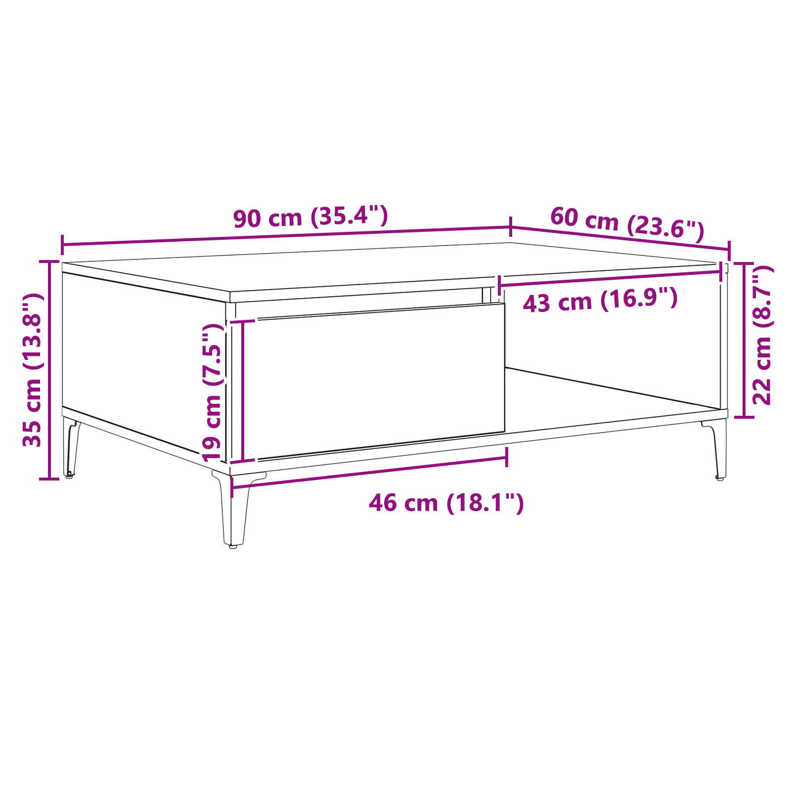 Masă de cafea stejar artizanal 90 x 60 x 35 cm Lemn compozit GartenMobel Dekor