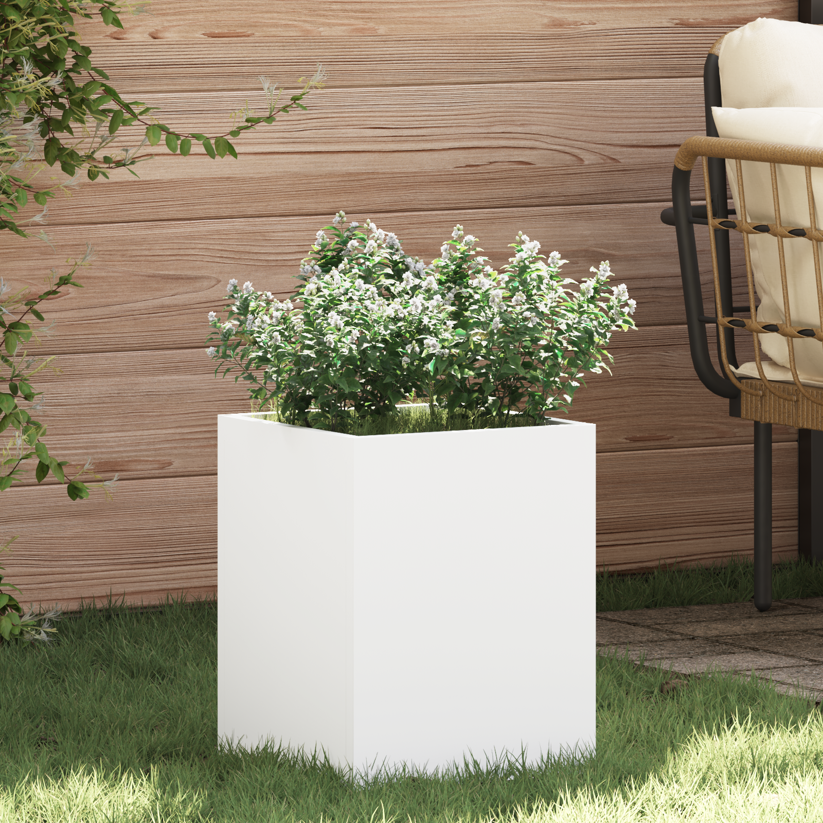 Vază pentru Grădină Alb 32 x 32 x 40 cm Oțel laminat la rece GartenMobel Dekor